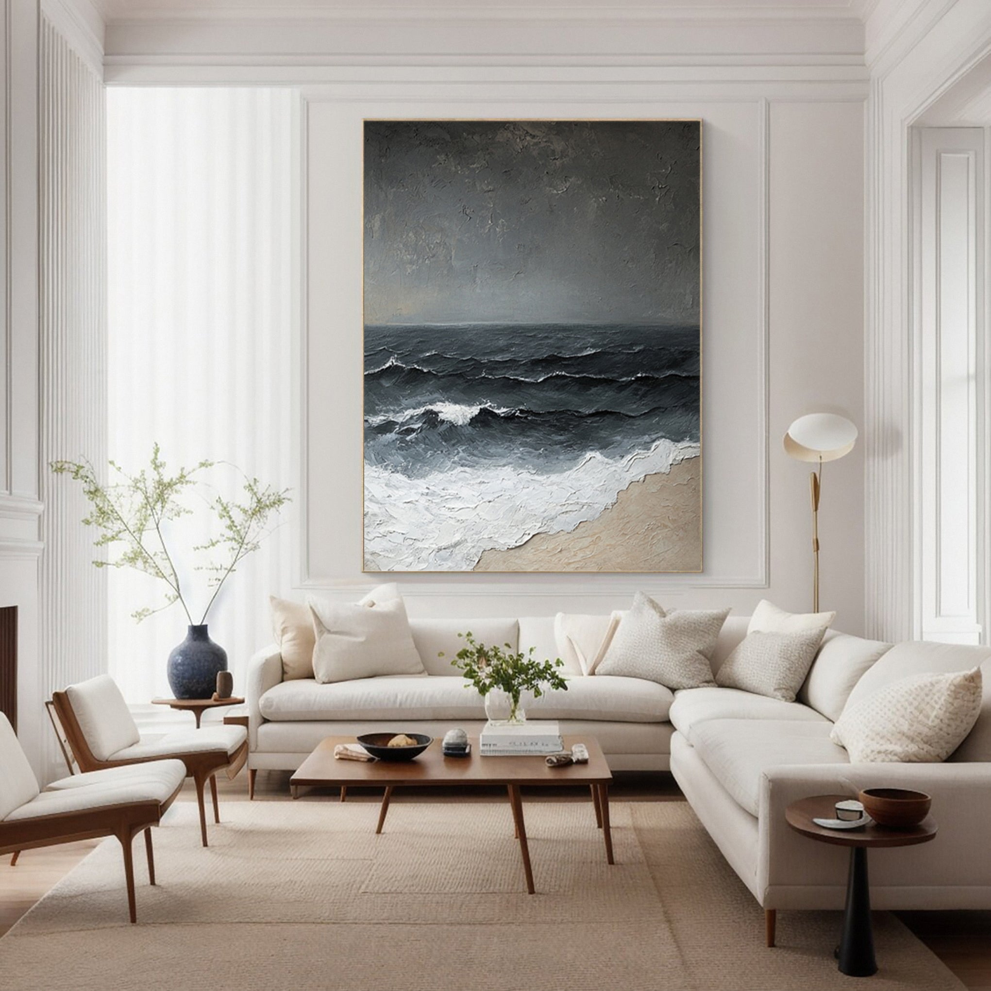 Textured Wave Art with Approaching Storm and Sandy Beach #BGA 262