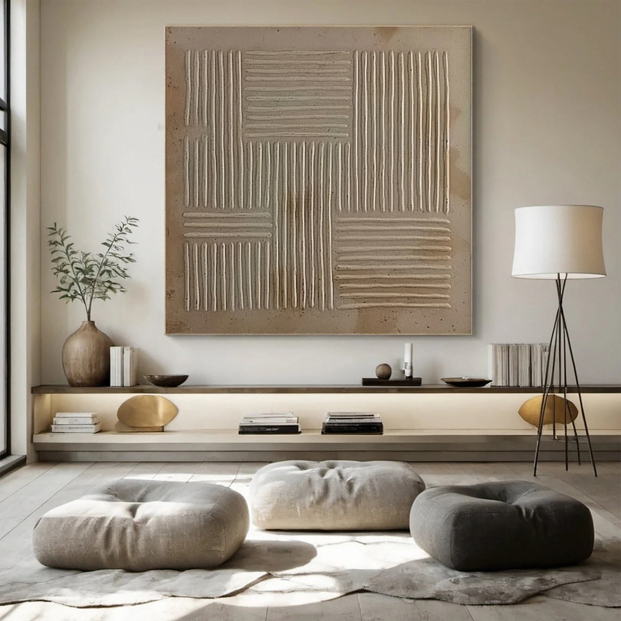 Wabi Sabi Minimalist Art with Subtle Linear Textural Contrast #BGA 225