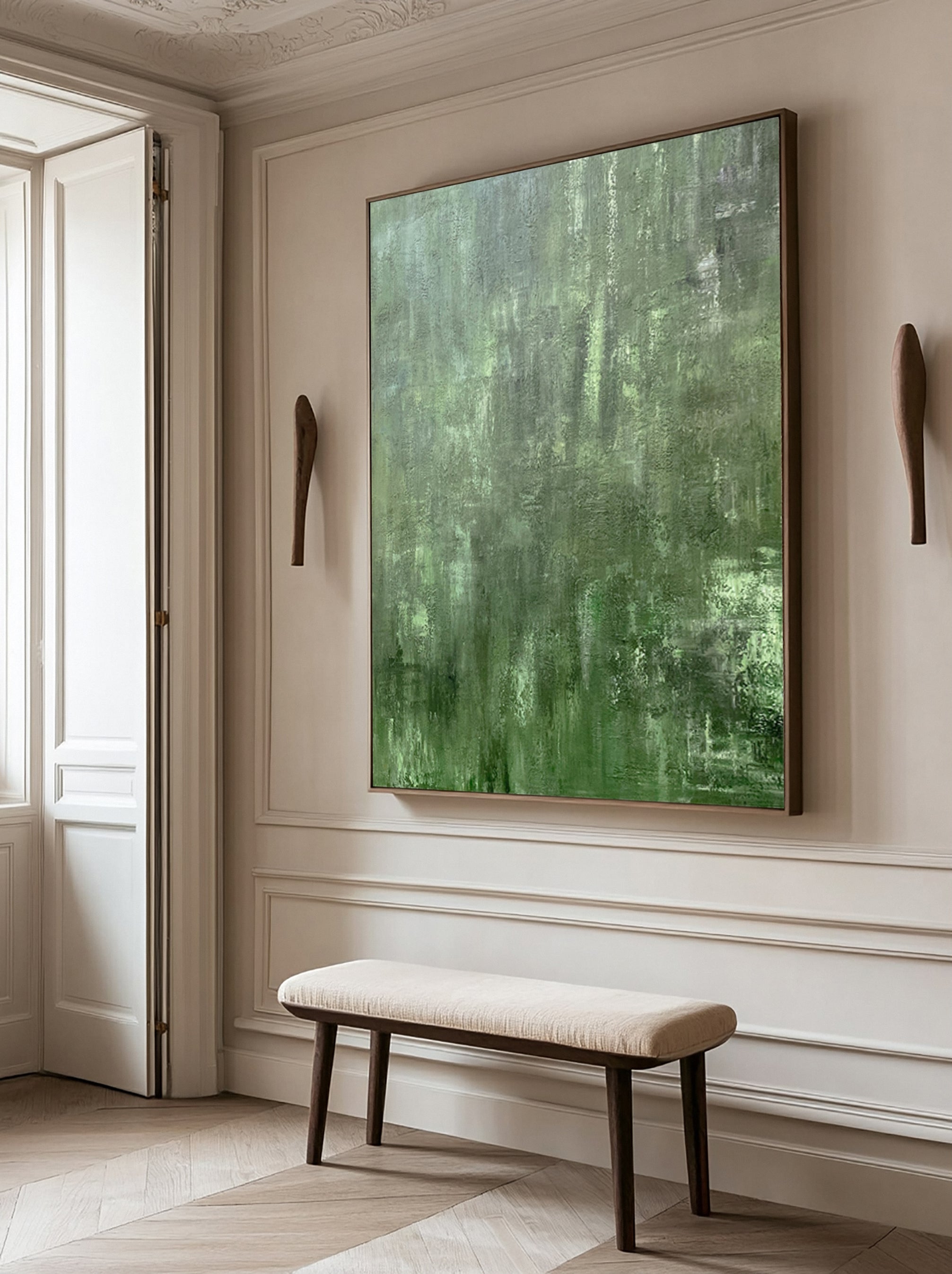 Minimalist Abstract with Textured Brushstrokes in Calm Greens #BGA 216