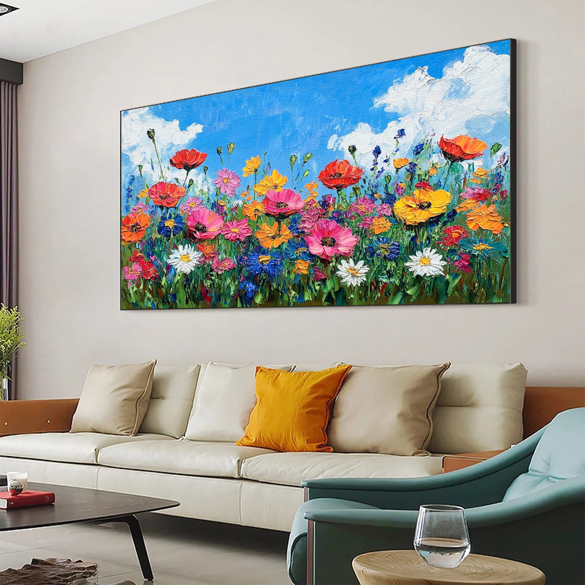 Lively Meadow Flowers Canvas Art Vivid Floral Wall Decor for Room Decor #FT 051