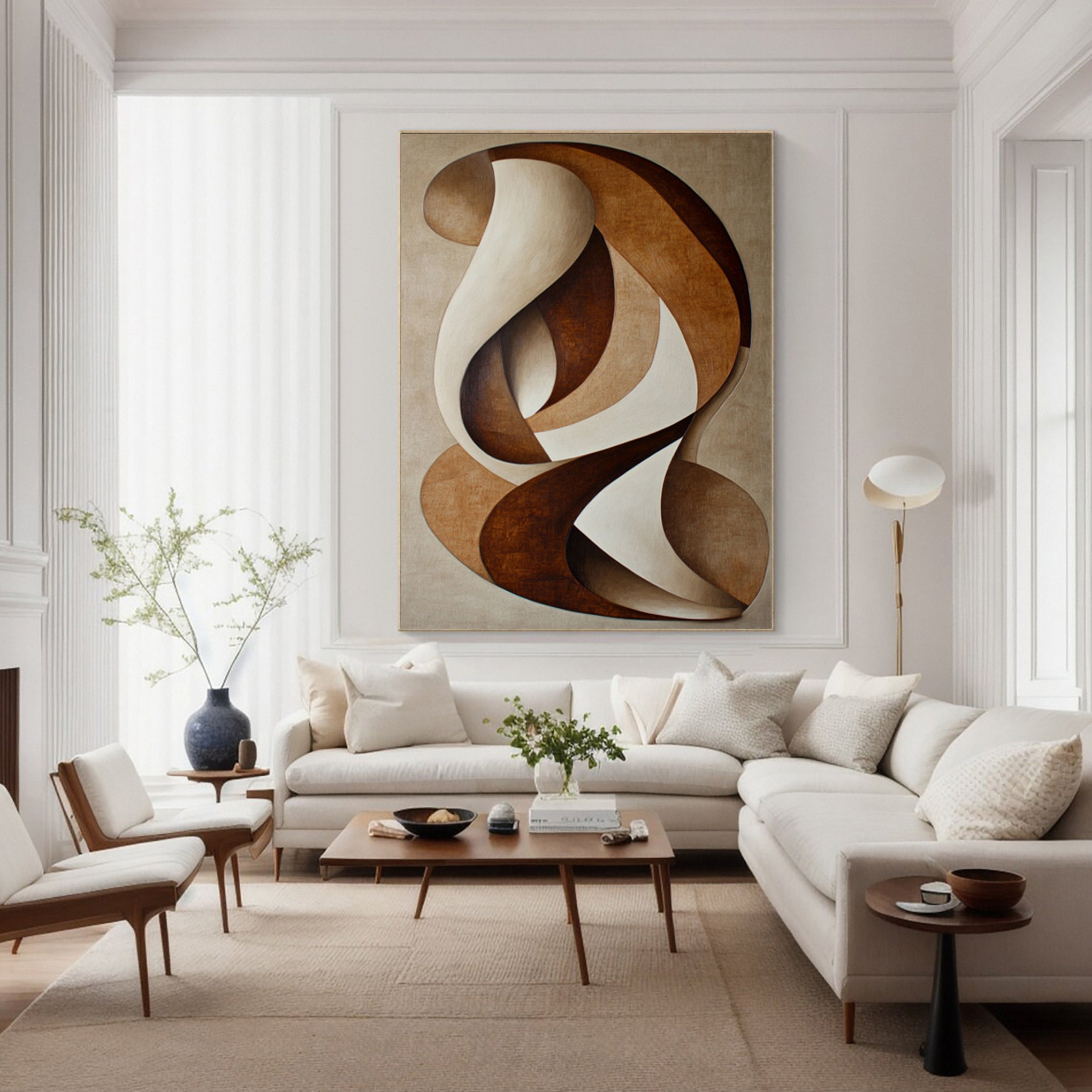 Neutral Embrace: Modern Abstract with Intertwined Ribbon Shapes #BGA 213