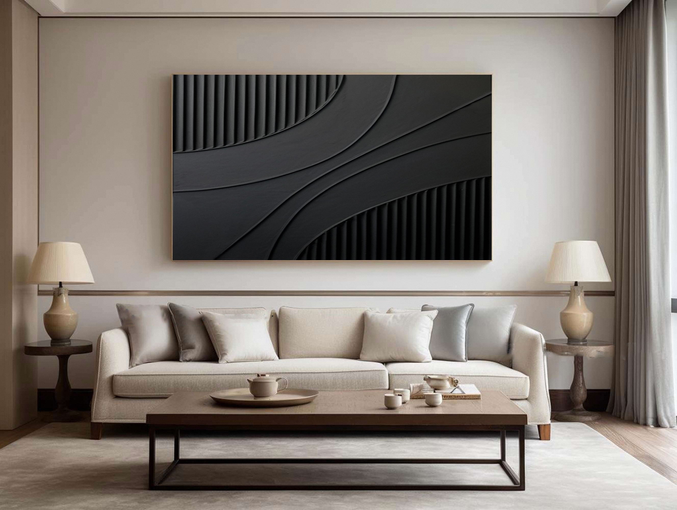 Large Black Art with Sculpted Lines and Overlapping Shapes #BGA 247