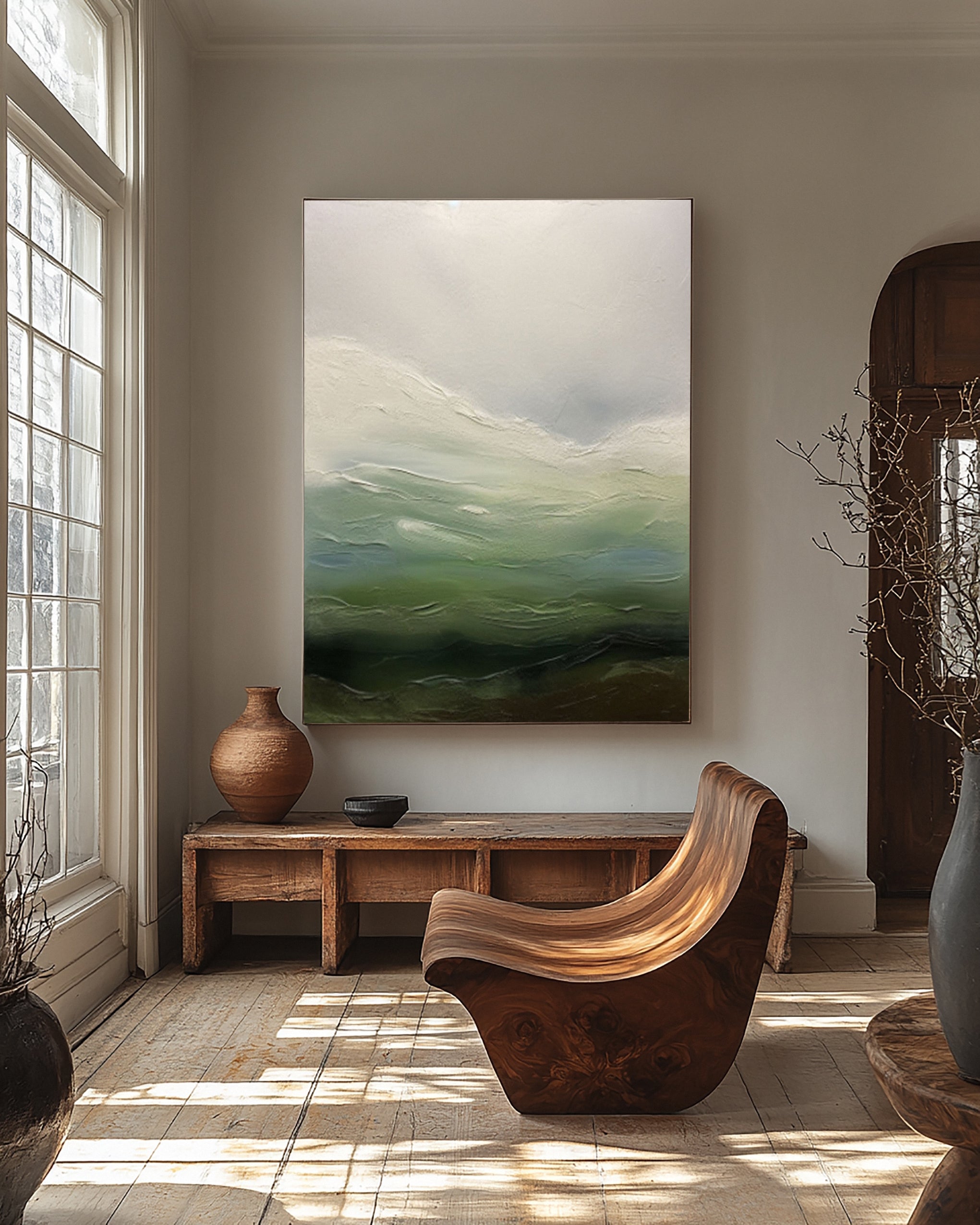 Contemporary Abstract with Blended Greens, Blues, and Whites #BGA 251