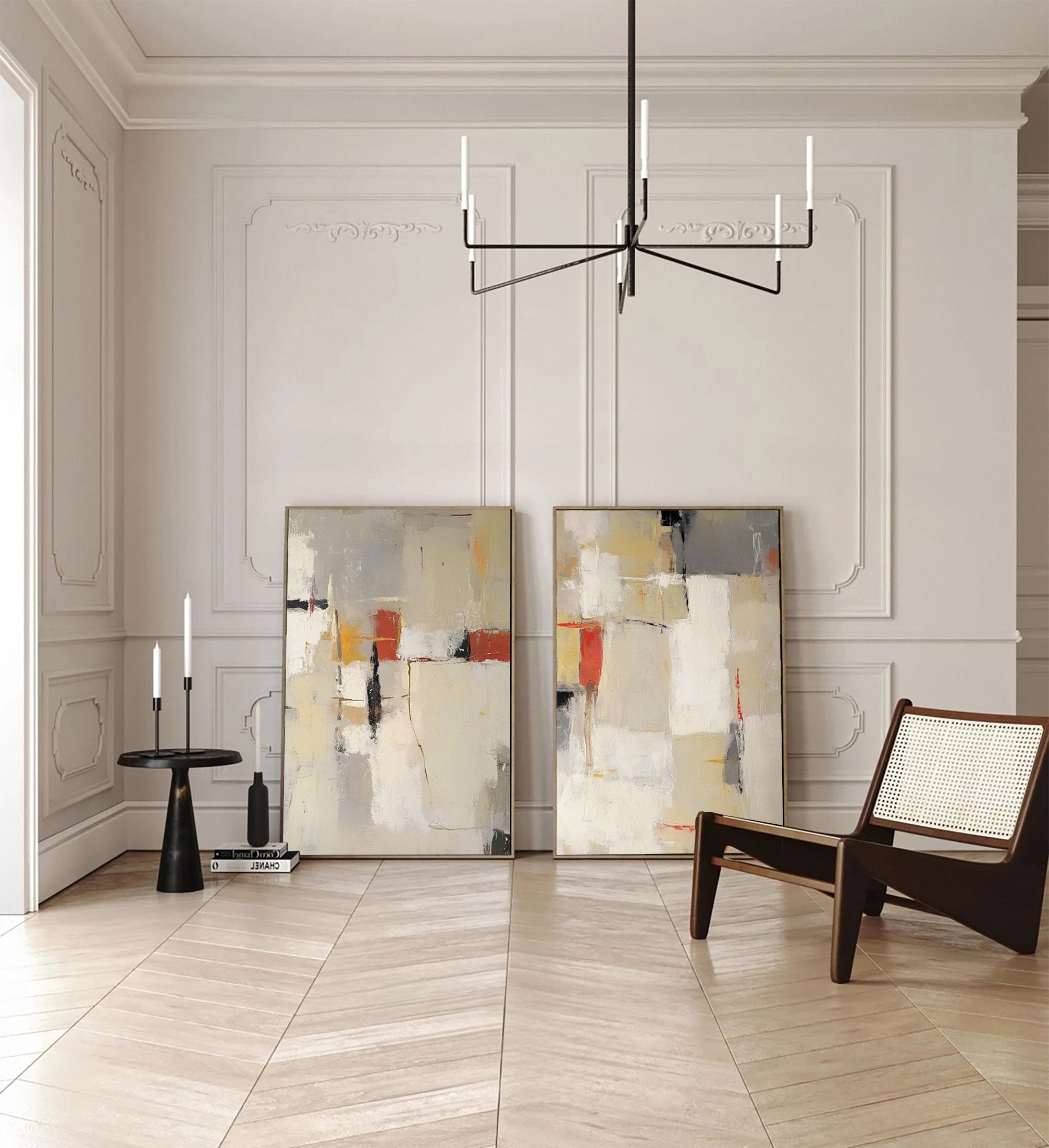 Contemporary Abstract Canvas Art Set Neutral Tones with Bold Accents #BBS 013