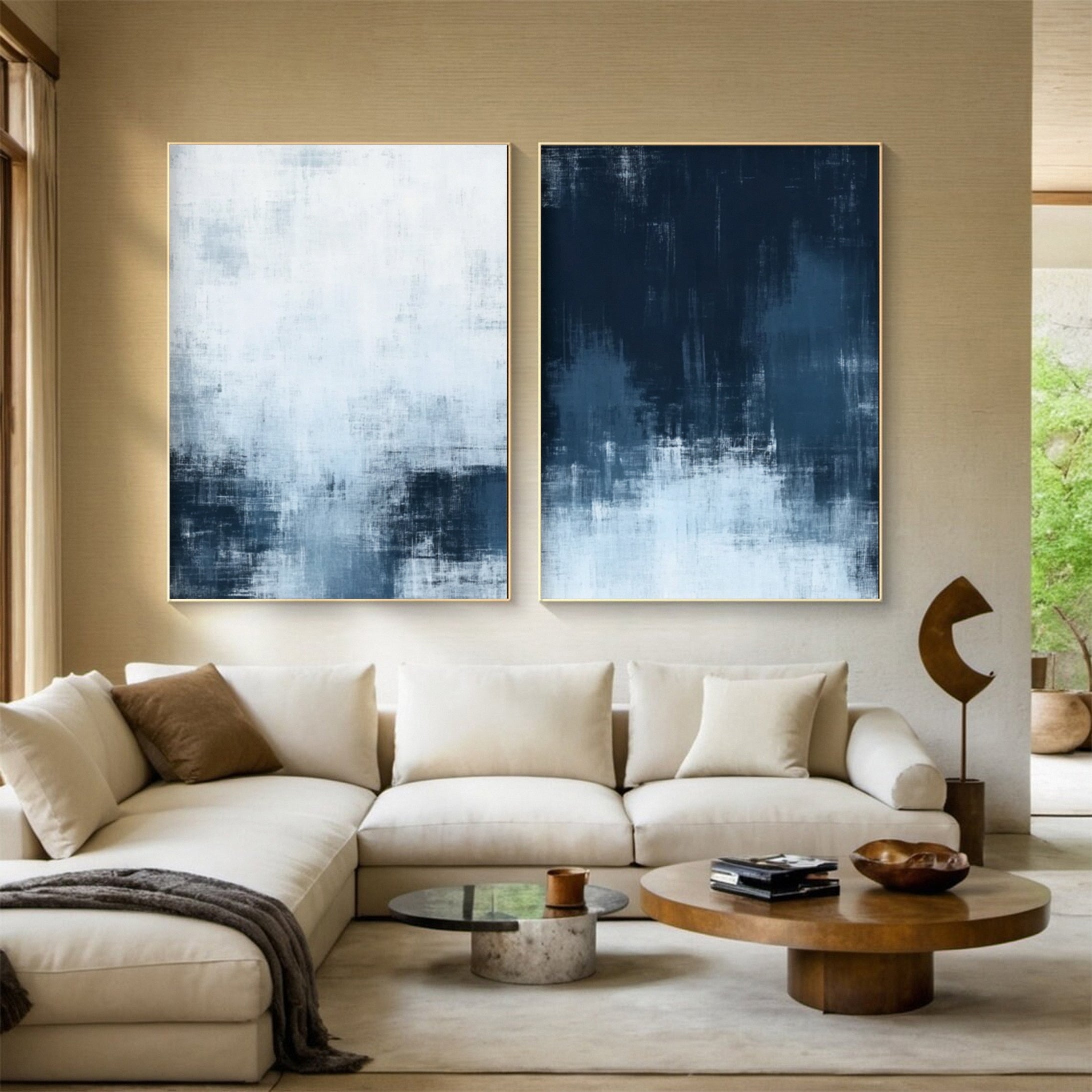 Dual-Tone Abstract Canvas Art Set Of 2 #BGS 006