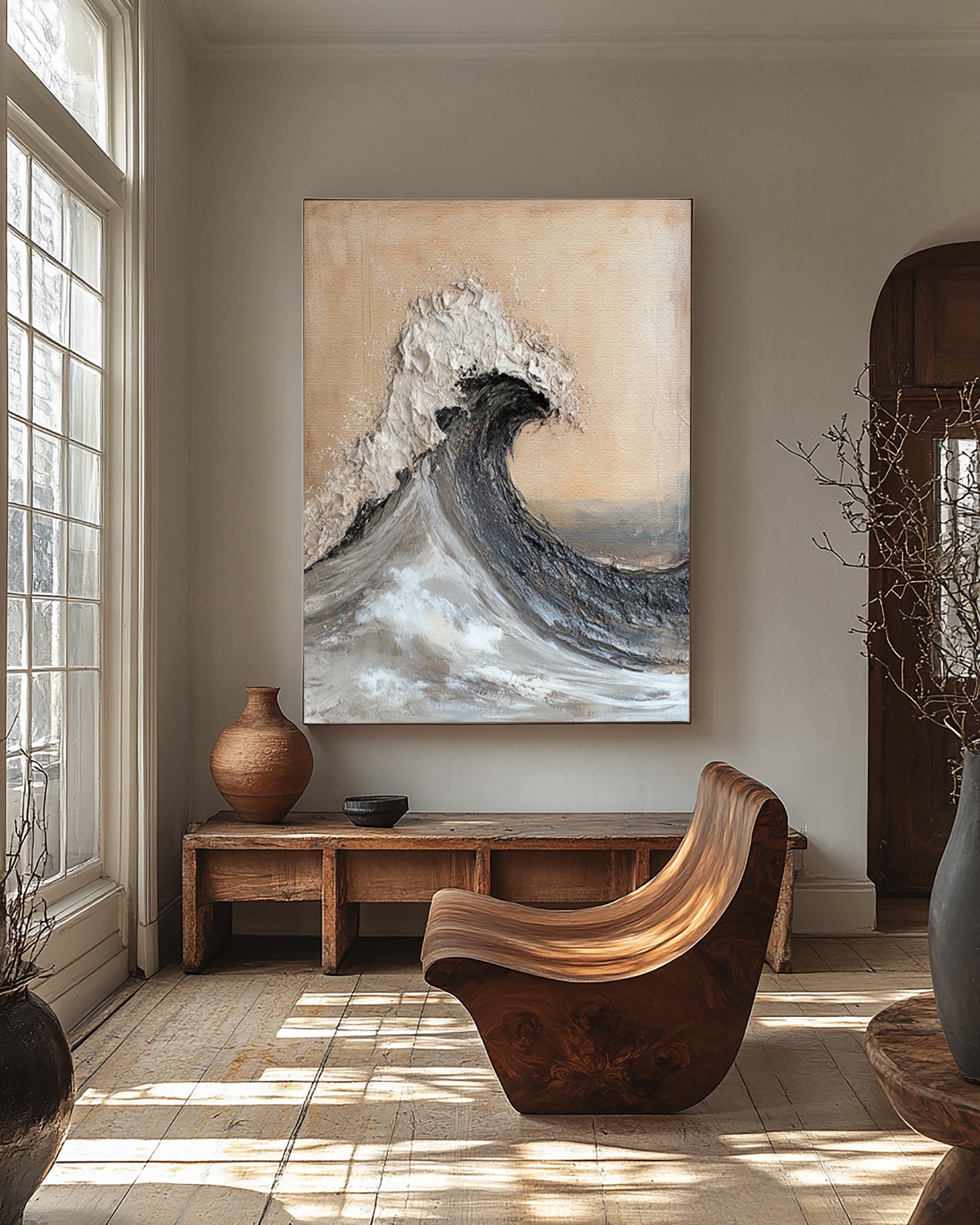 Modern Abstract Wave with Texture and Warm Neutral Backdrop #BGA 264