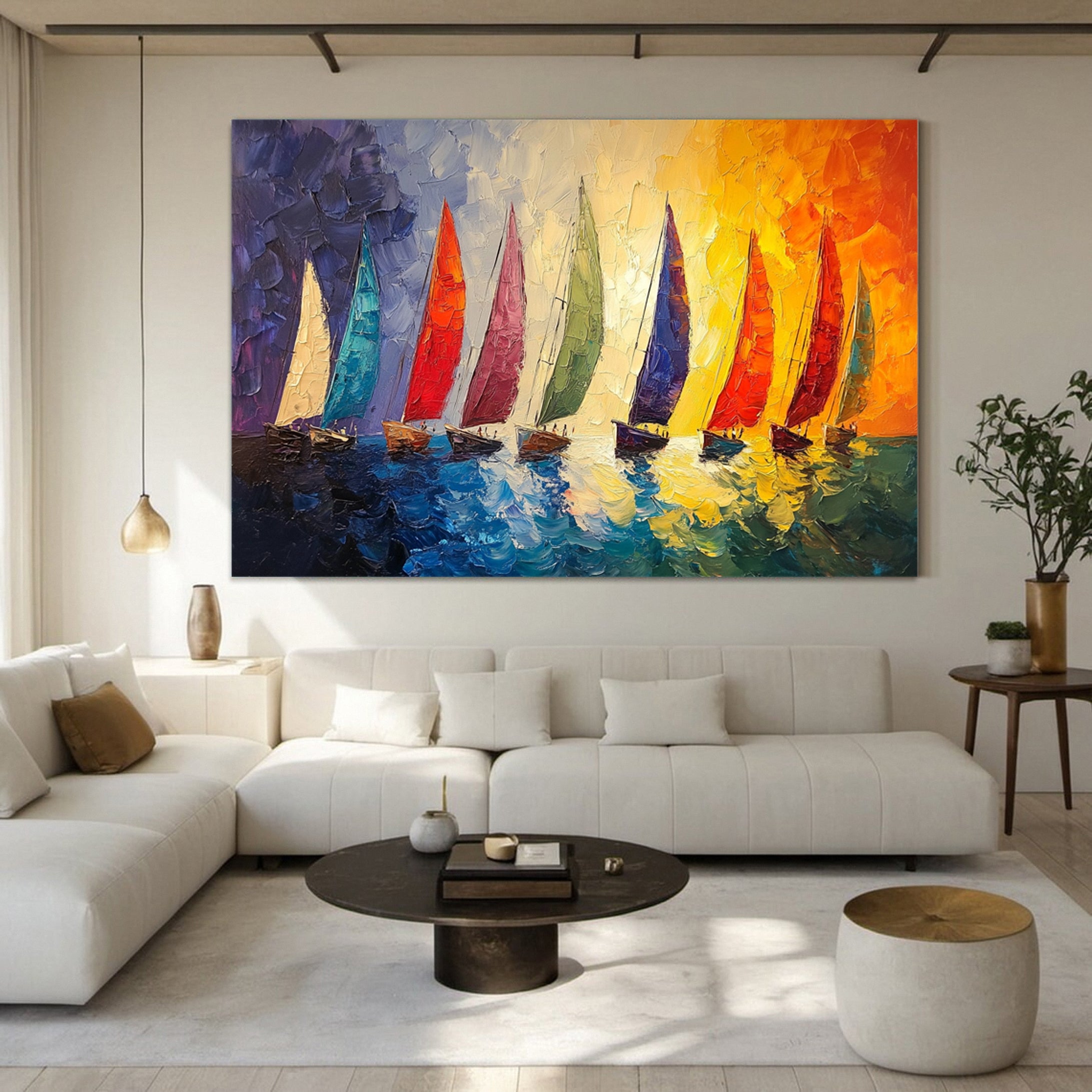 Vivid Voyages Oil Painting of Colorful Sailboats #CAP 005
