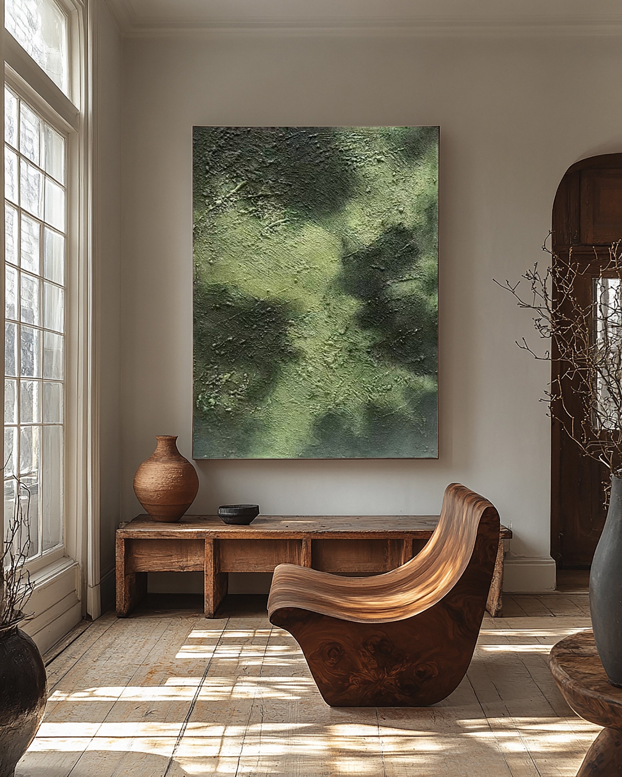 Modern Abstract Art with Deep Texture and Varied Green Hues #BGA 269