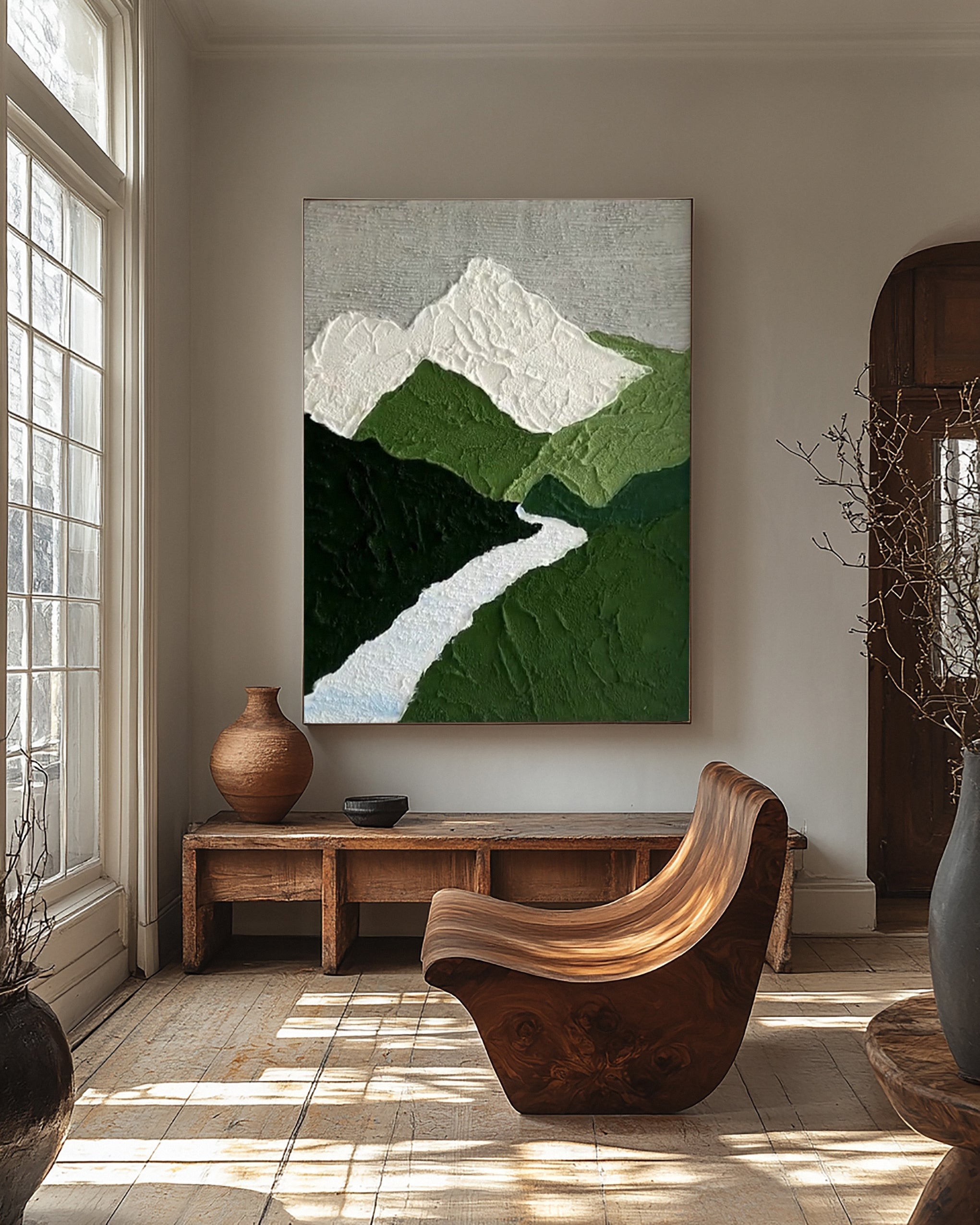 Abstract Canvas with Texture Evoking Peaks, Valleys And River #BGA 273