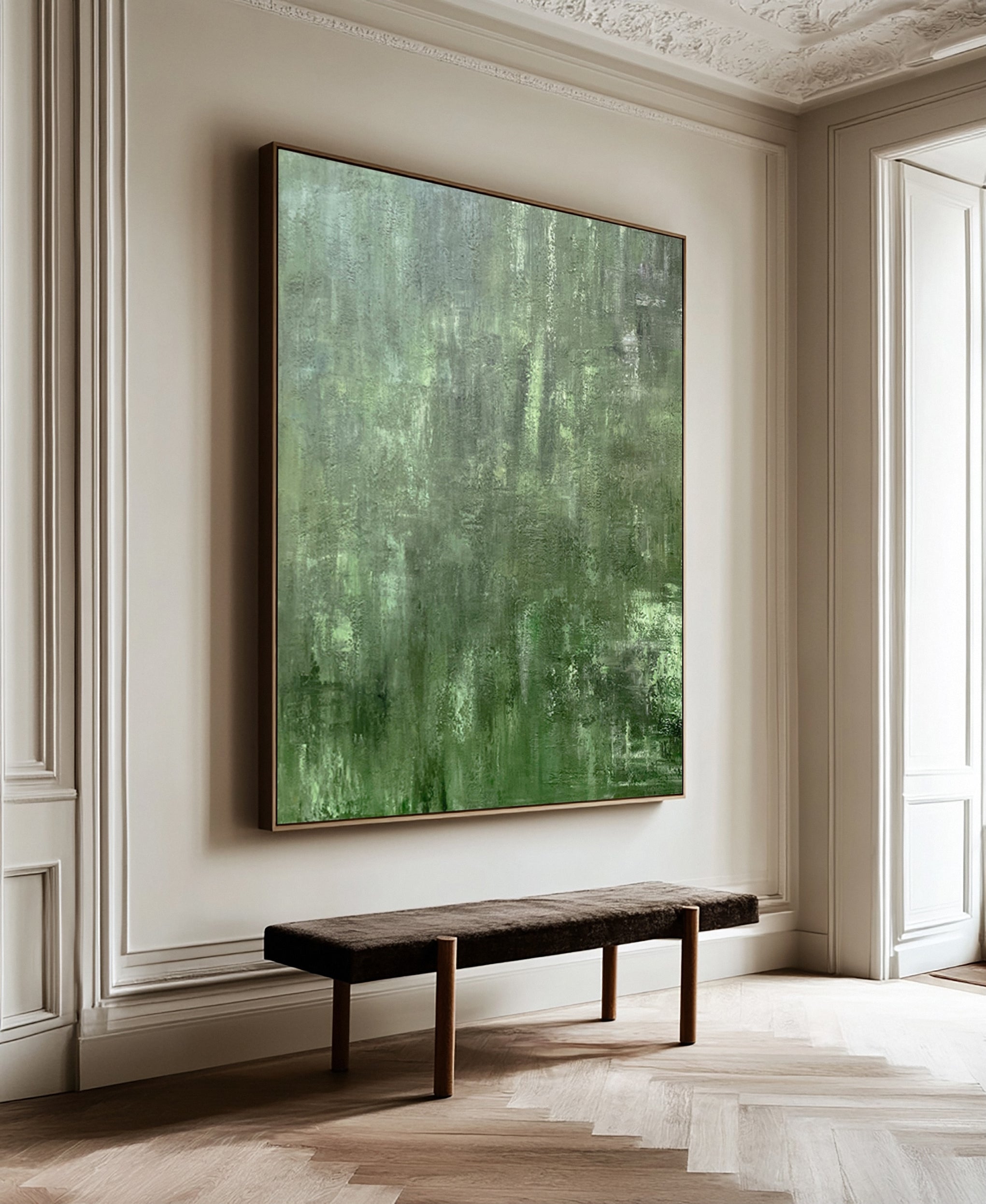 Minimalist Abstract with Textured Brushstrokes in Calm Greens #BGA 216