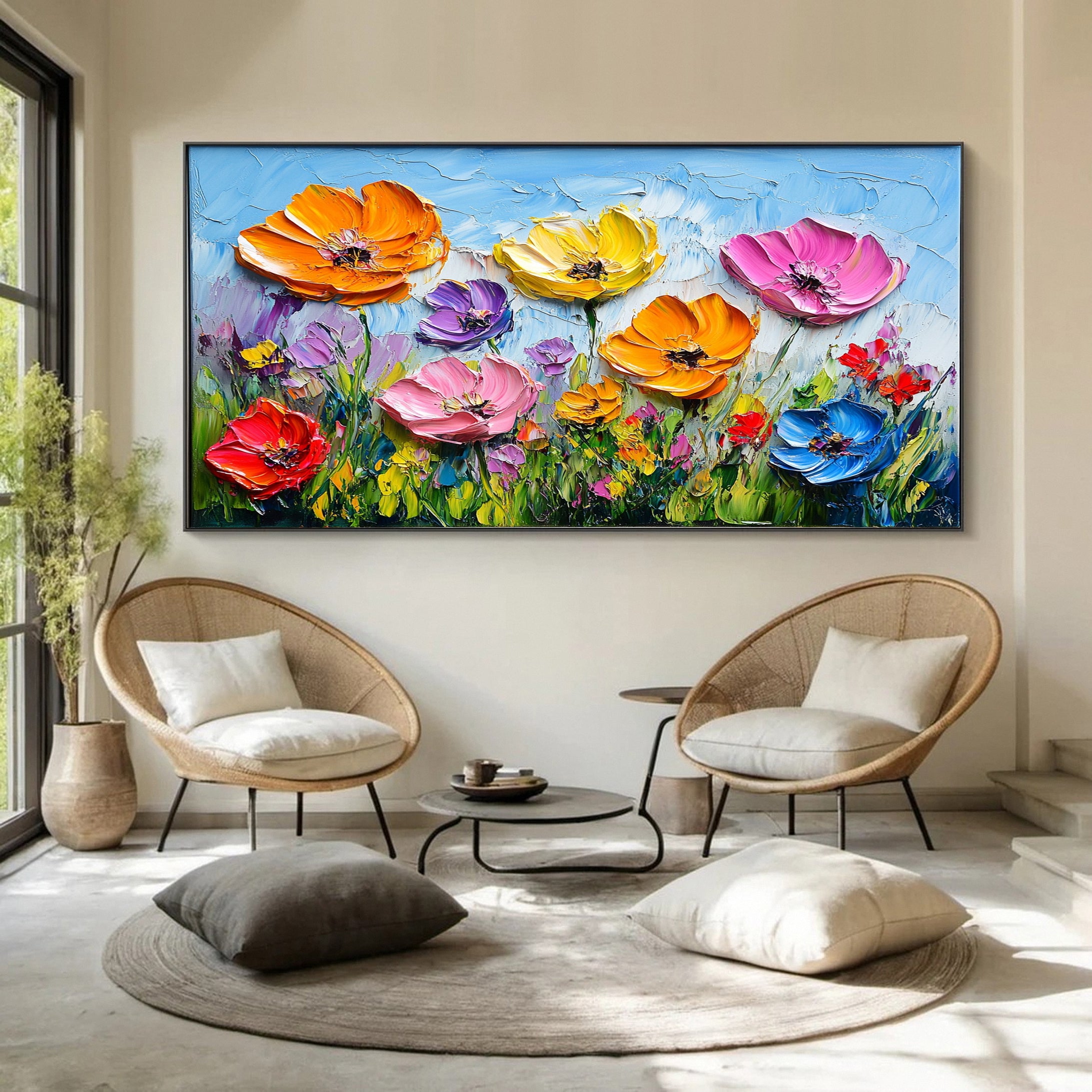 Colorful Lotus Blossom Canvas Art Hand-Painted Floral Wall Decor #FT 049