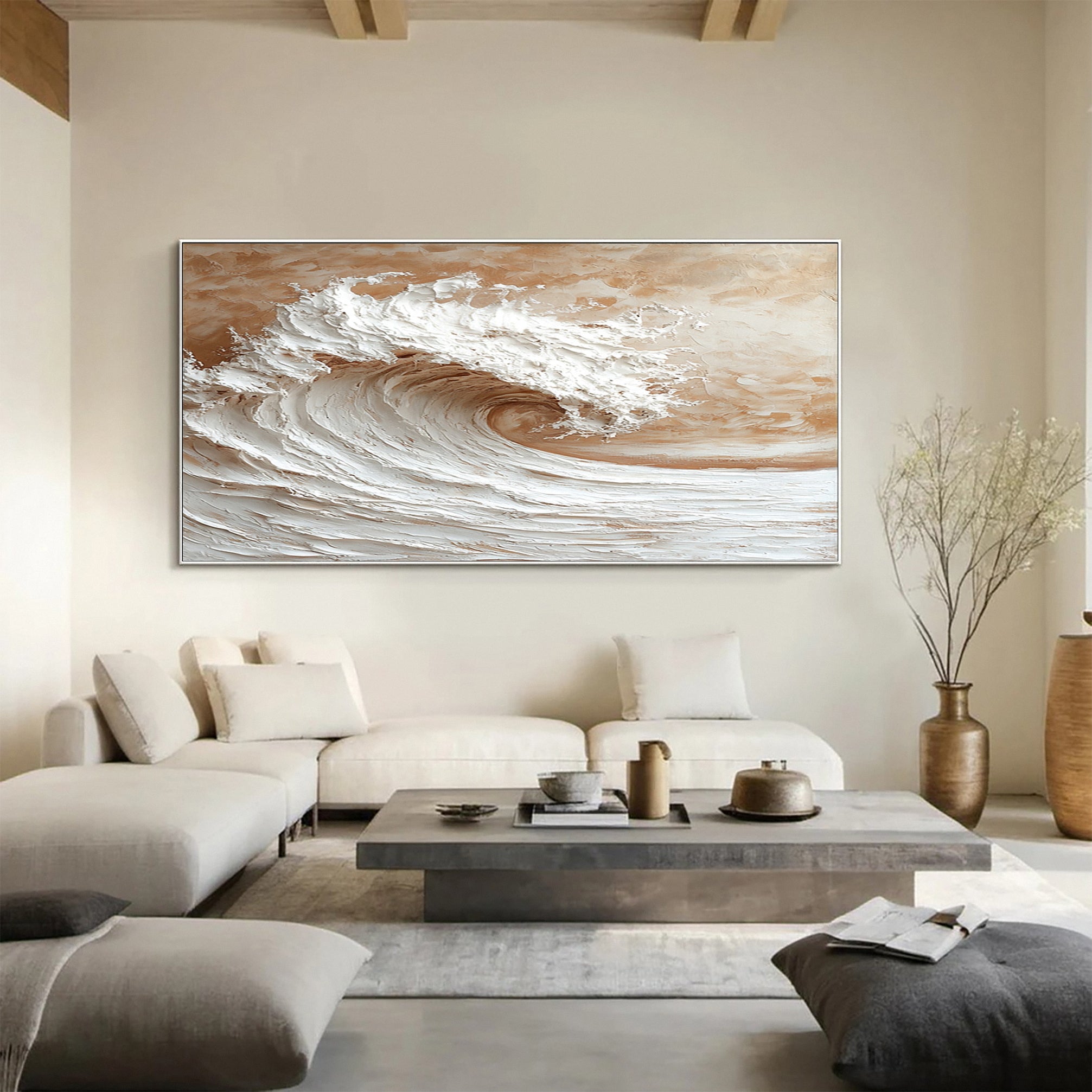 Textured Ocean Wave Canvas Art Contemporary Wall Decor #WG 036