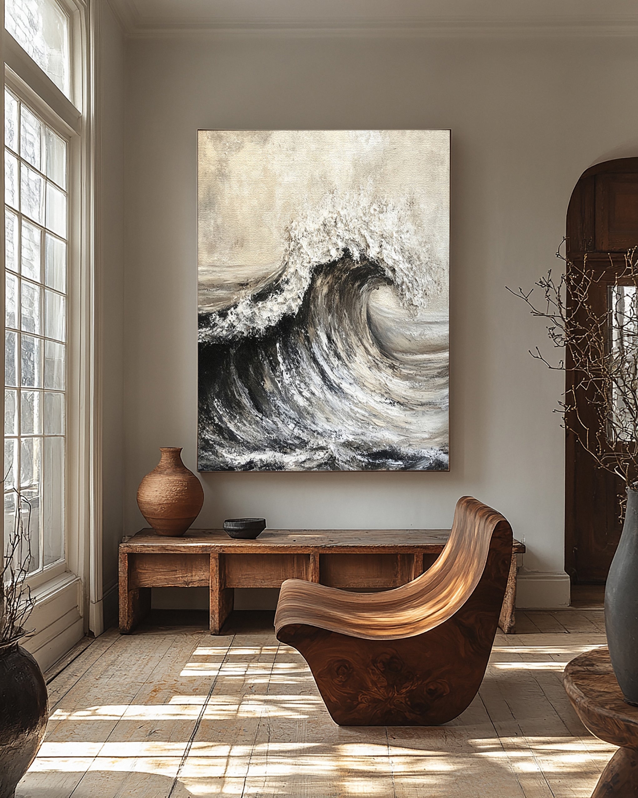 Brown Abstract Ocean Wave Relief with Bold Tactile Surface #BGA 265