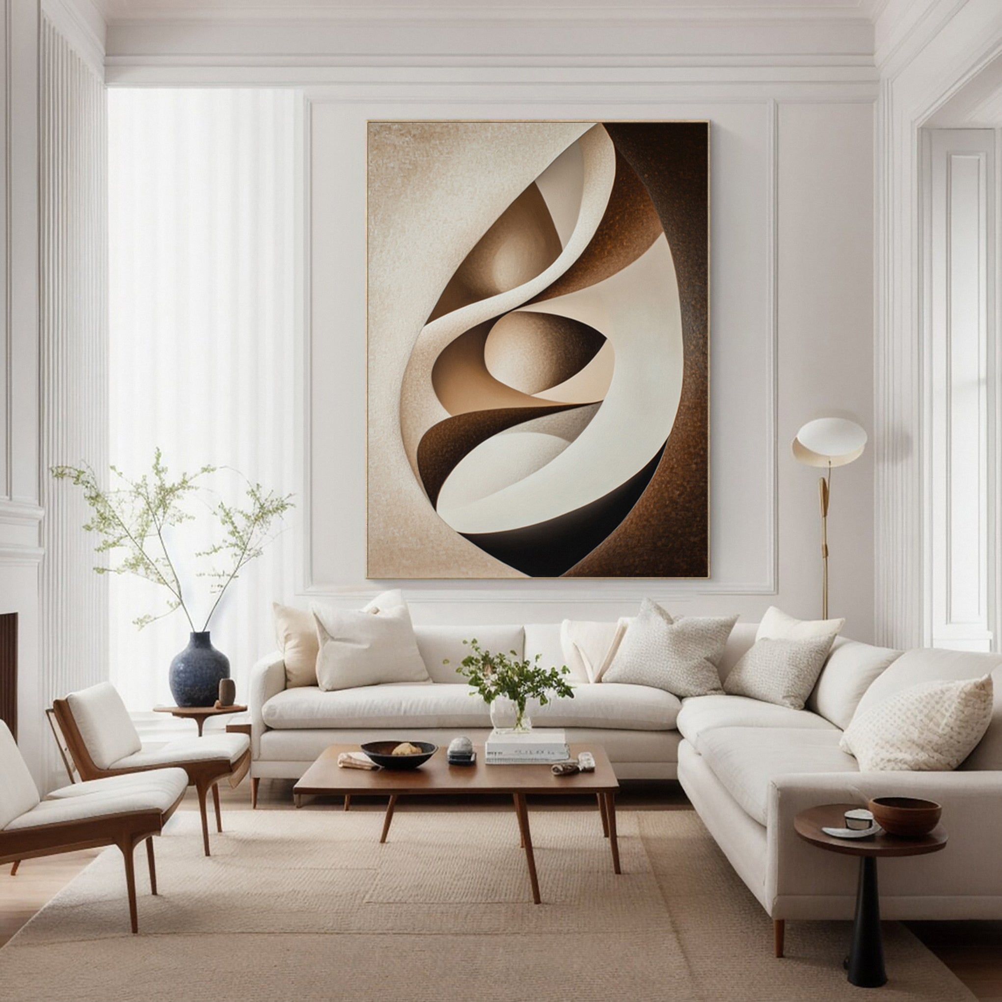 Minimalist Abstract with Earth-Toned Movement in an Oval #BGA 215