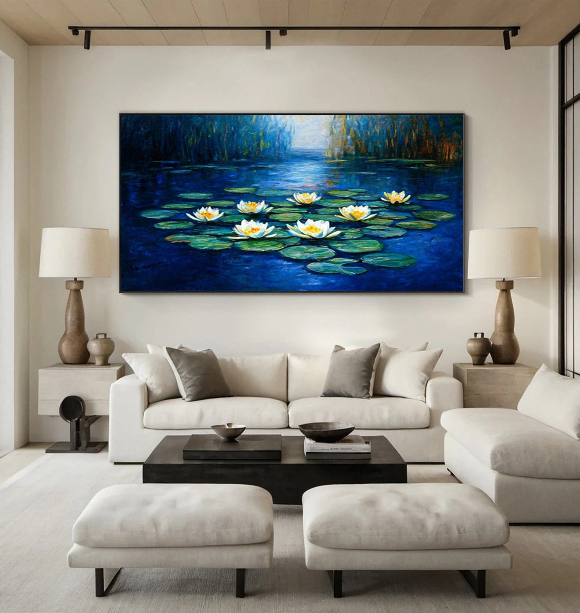 Impressionistic Style Art of Water Lilies Among Greenery #BGA 277