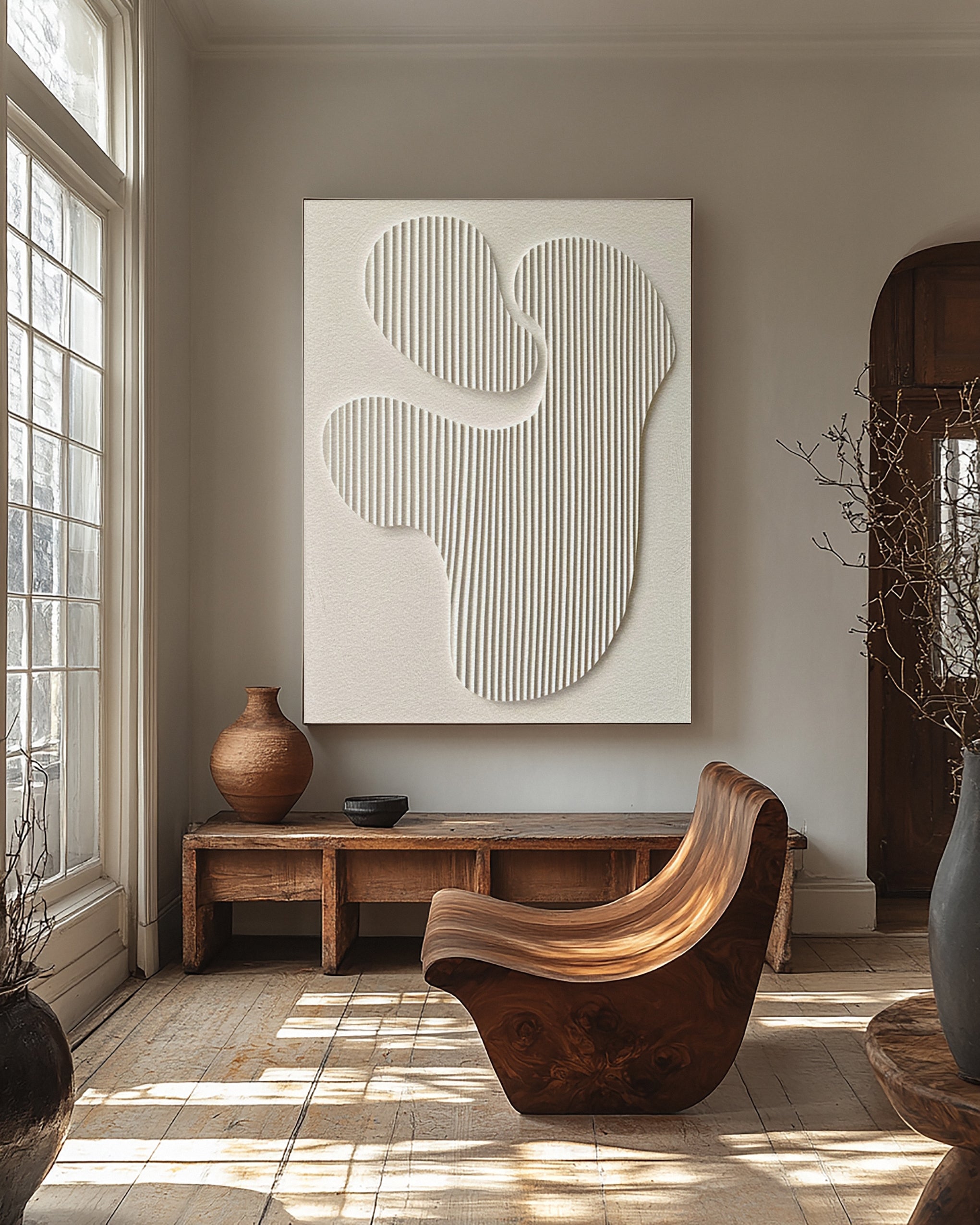 Minimalist Art with Textured Organic Forms and Vertical Lines #BGA 244