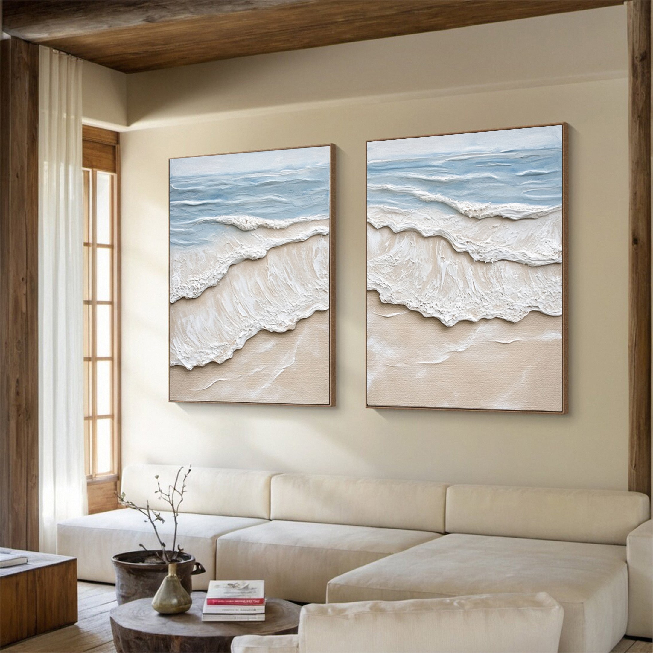 Minimalist Textured Art of Gentle Waves Meeting the Sand #BGA 275