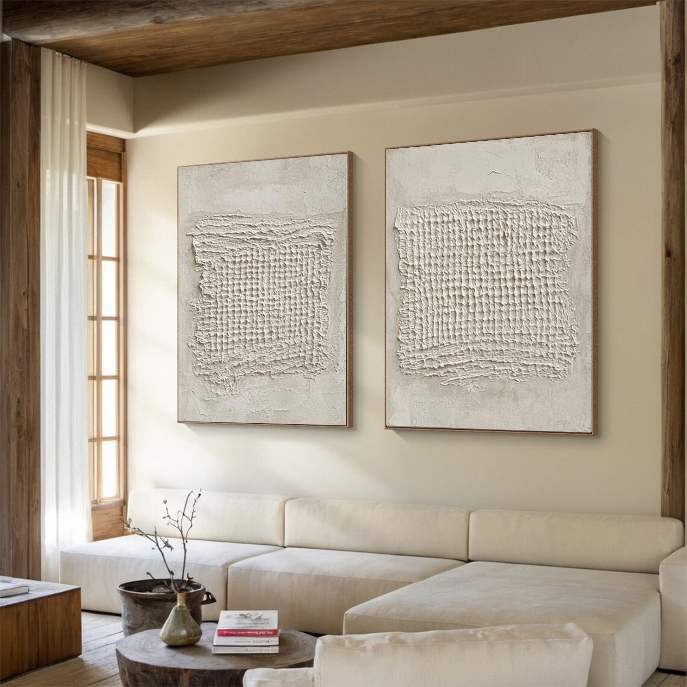 Minimalist Neutral Art with Concentrated High-Relief Grids #BGA 238