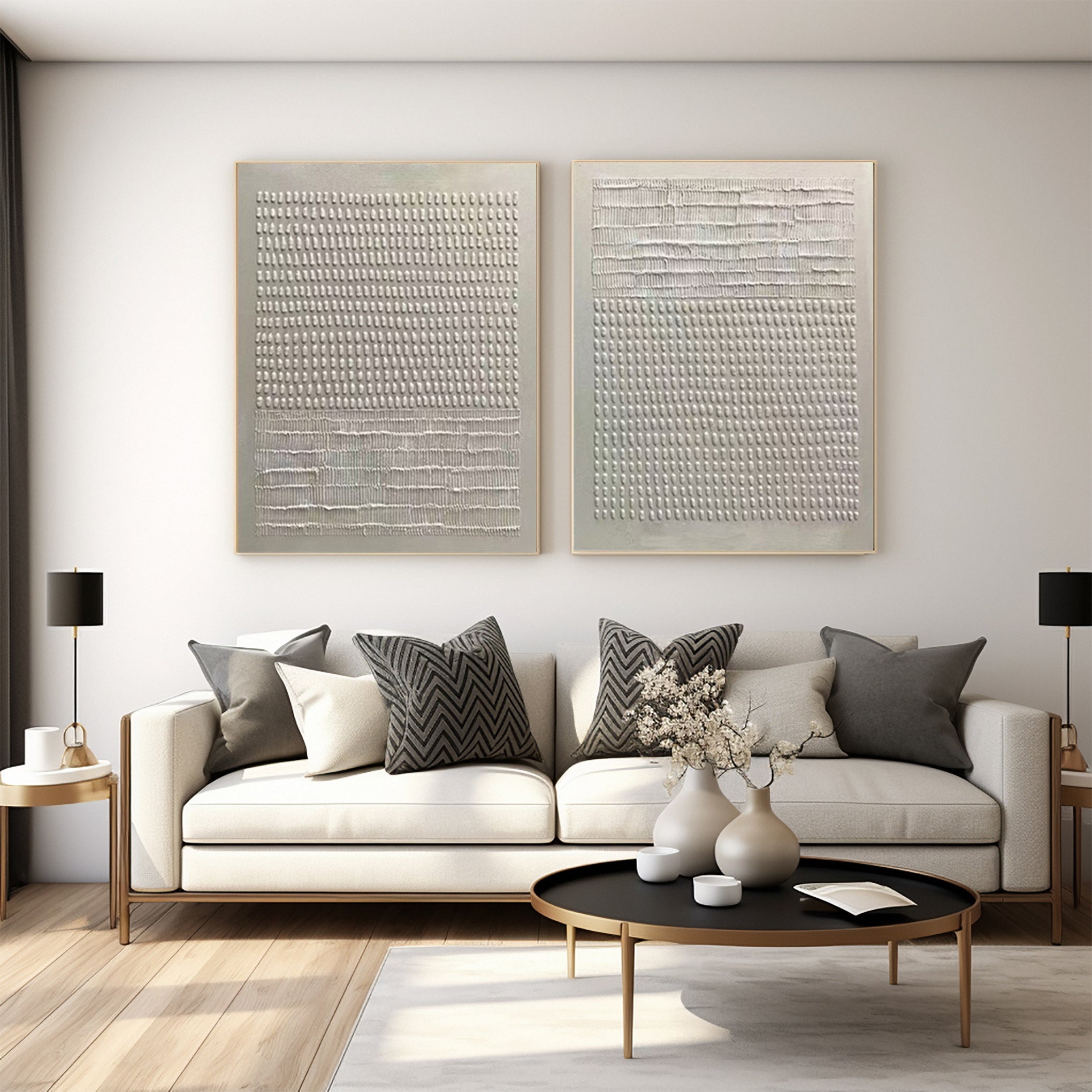 Abstract Diptych with Textured Bands and Vertical Details #BGA 259