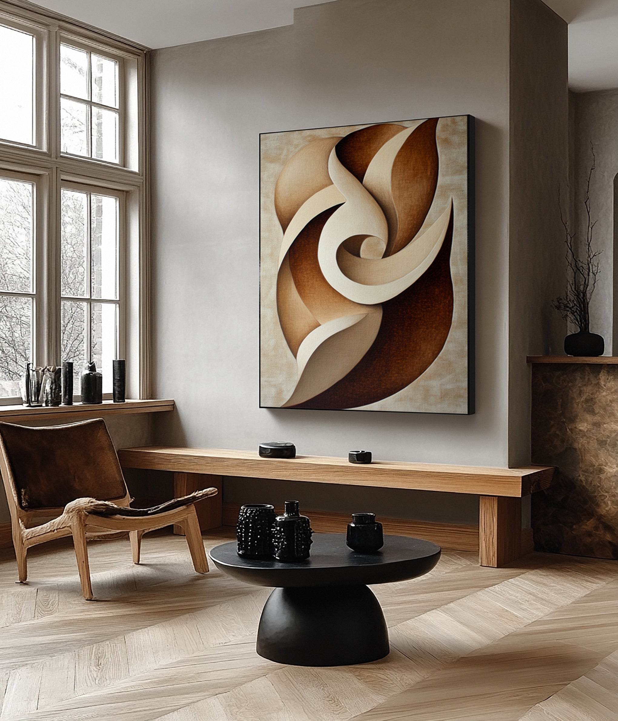 Quietude Swirl': Minimalist Abstract with Earth-Toned Movement #BGA 214