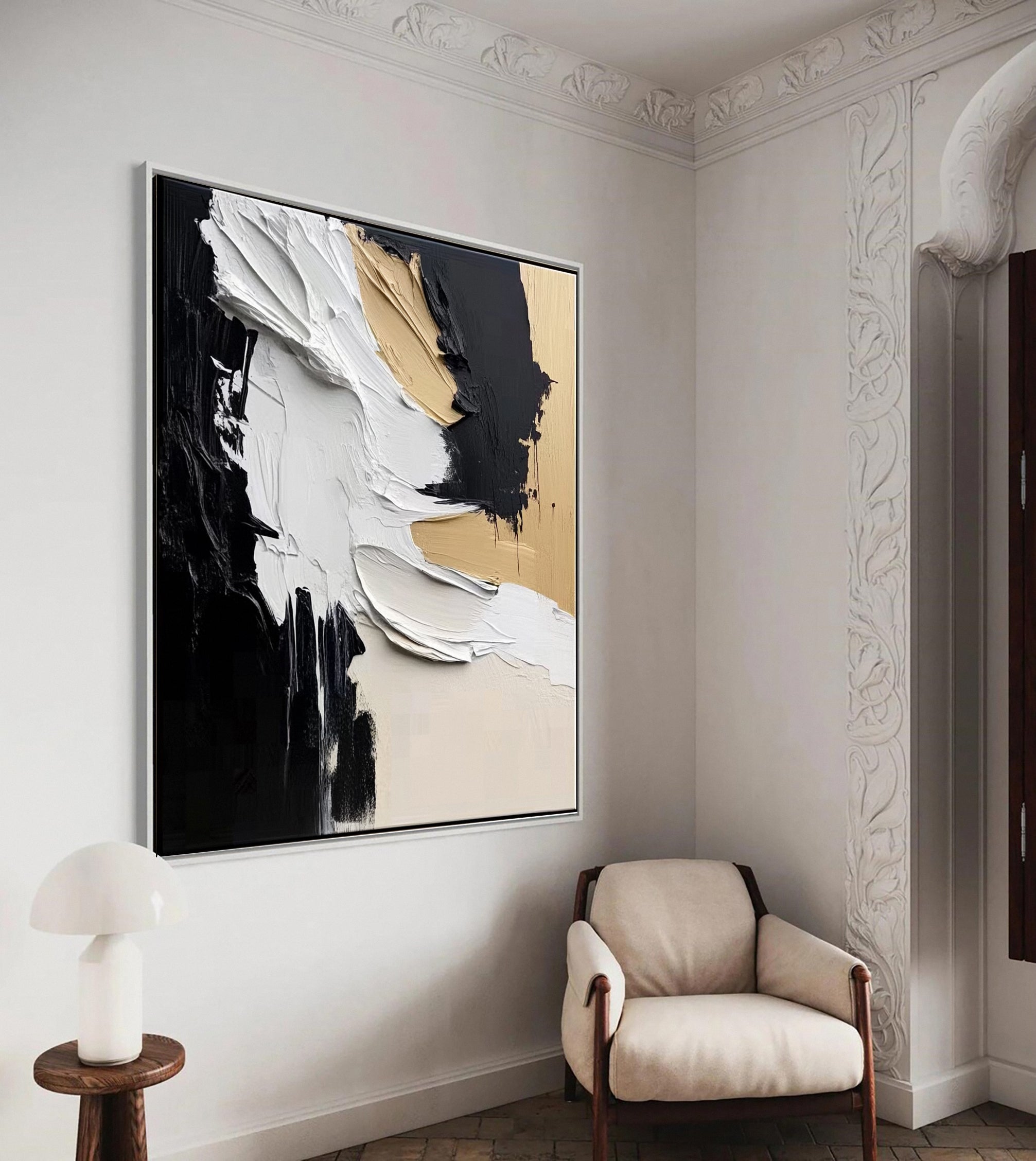 Luxury Abstract Wall Art Chic Black and Gold Brush Strokes #BBM 041