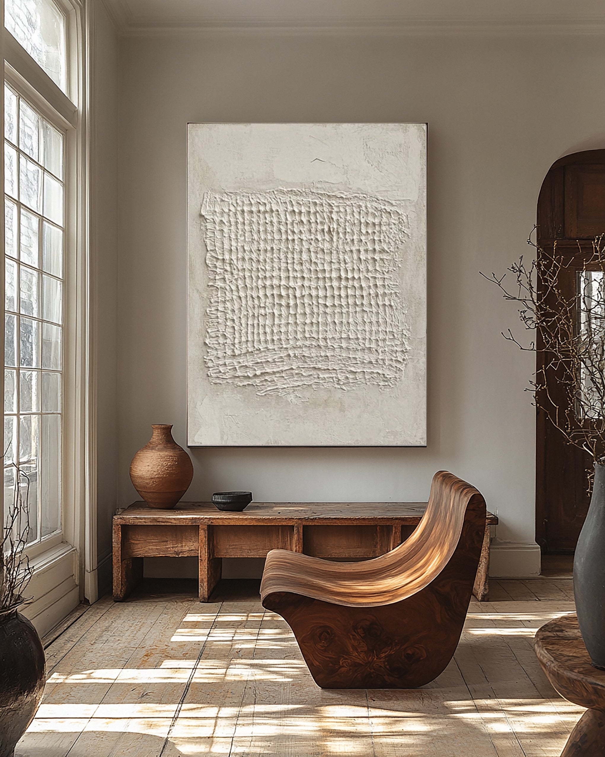 Contemporary Neutral Painting with Tactile Woven Center #BGA 235