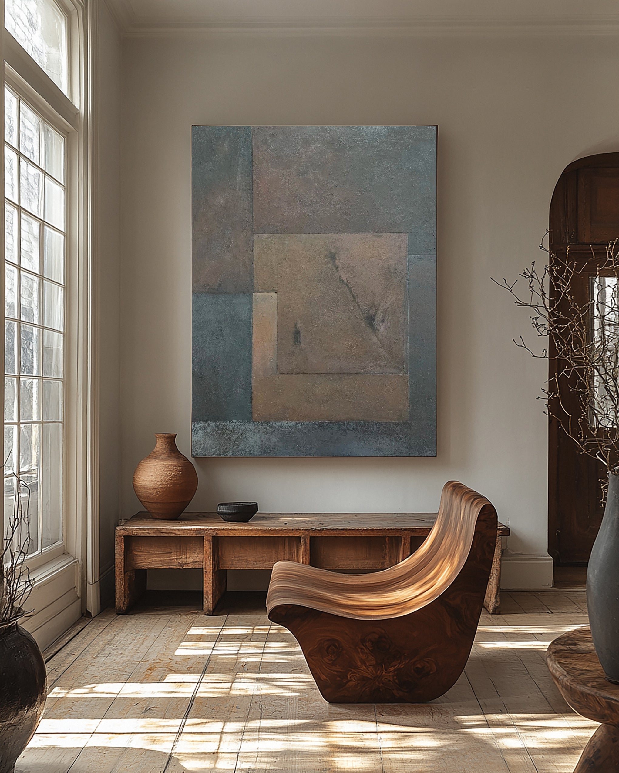 Minimalist Abstract with Geometric Overlap in Earthy Tones #BGA 230