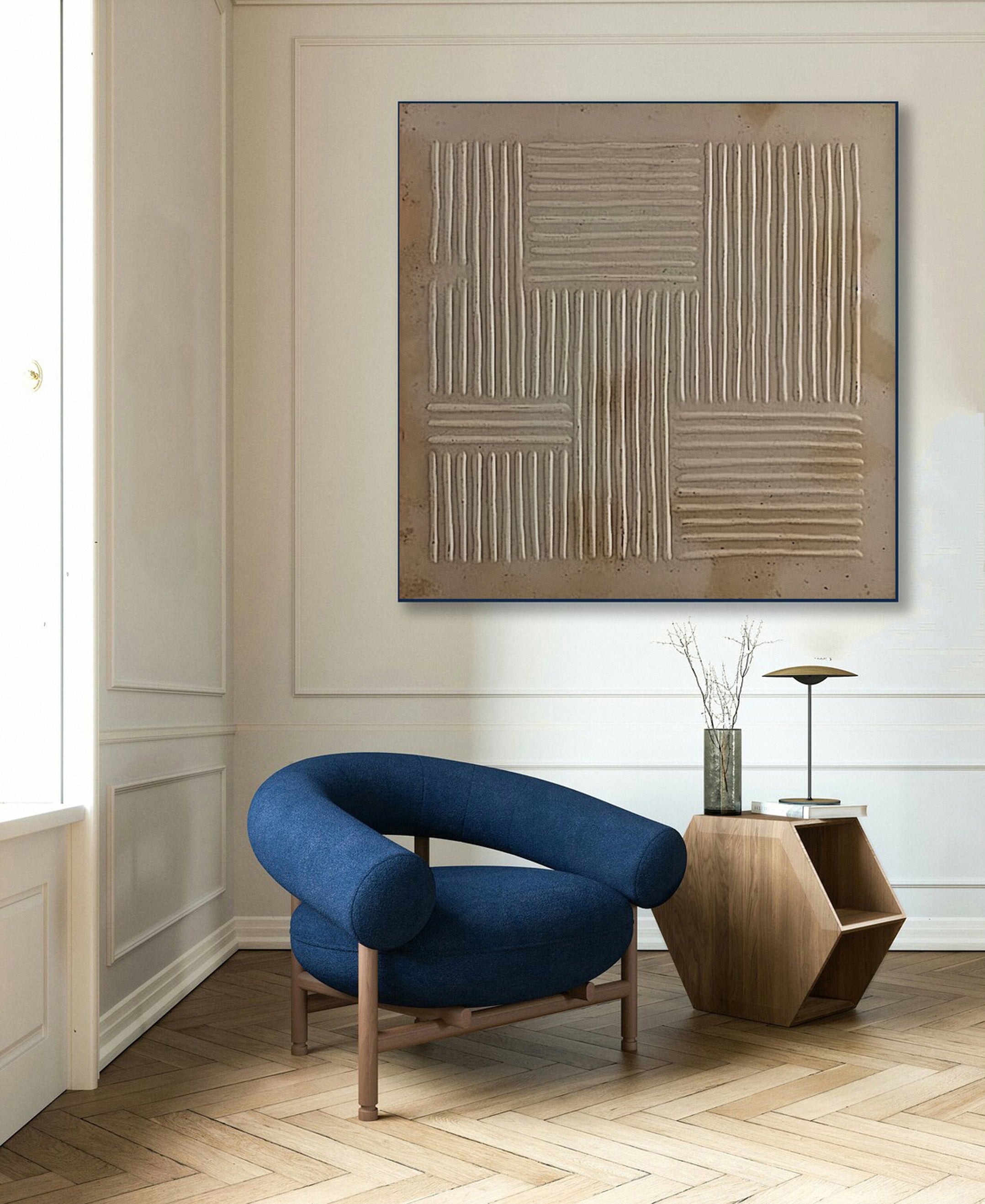 Wabi Sabi Minimalist Art with Subtle Linear Textural Contrast #BGA 225