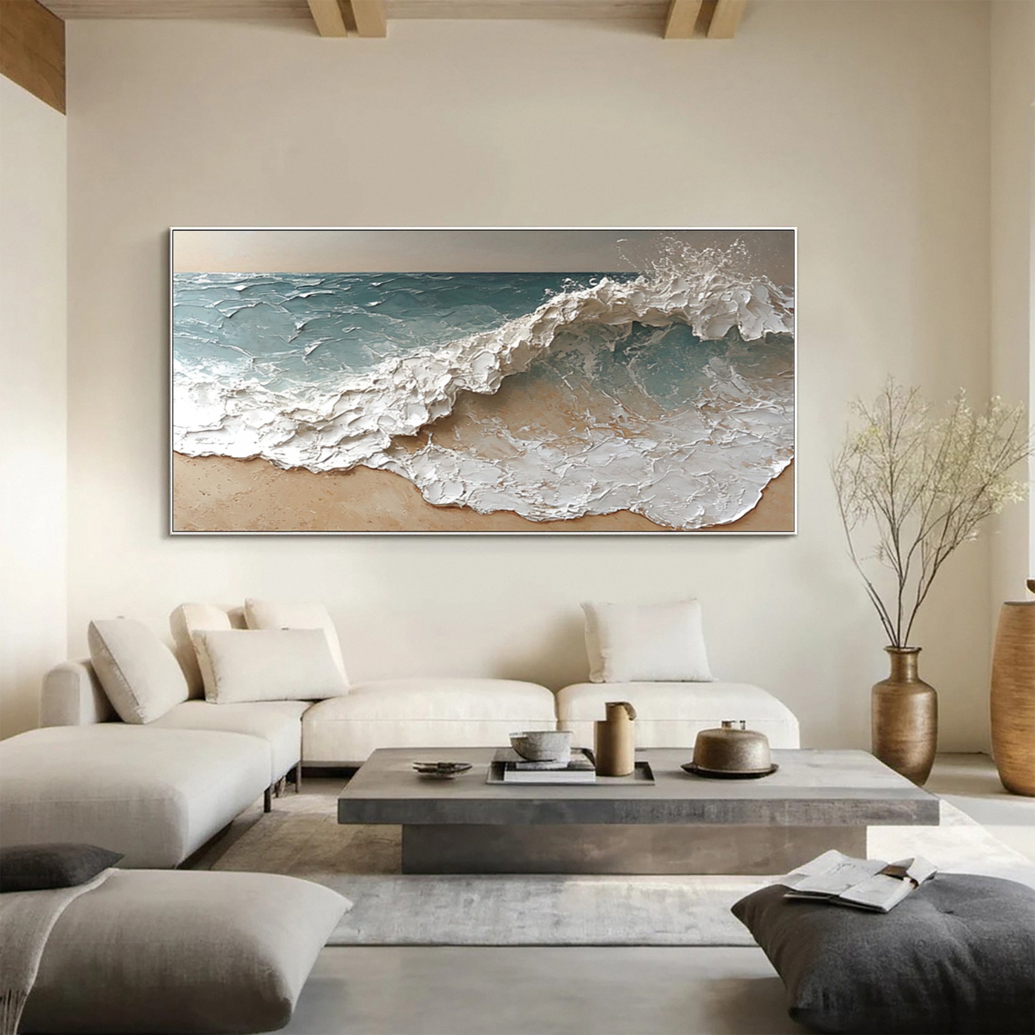 Coastal Abstract Wall Art Oversized Wave Painting Home #WG 038