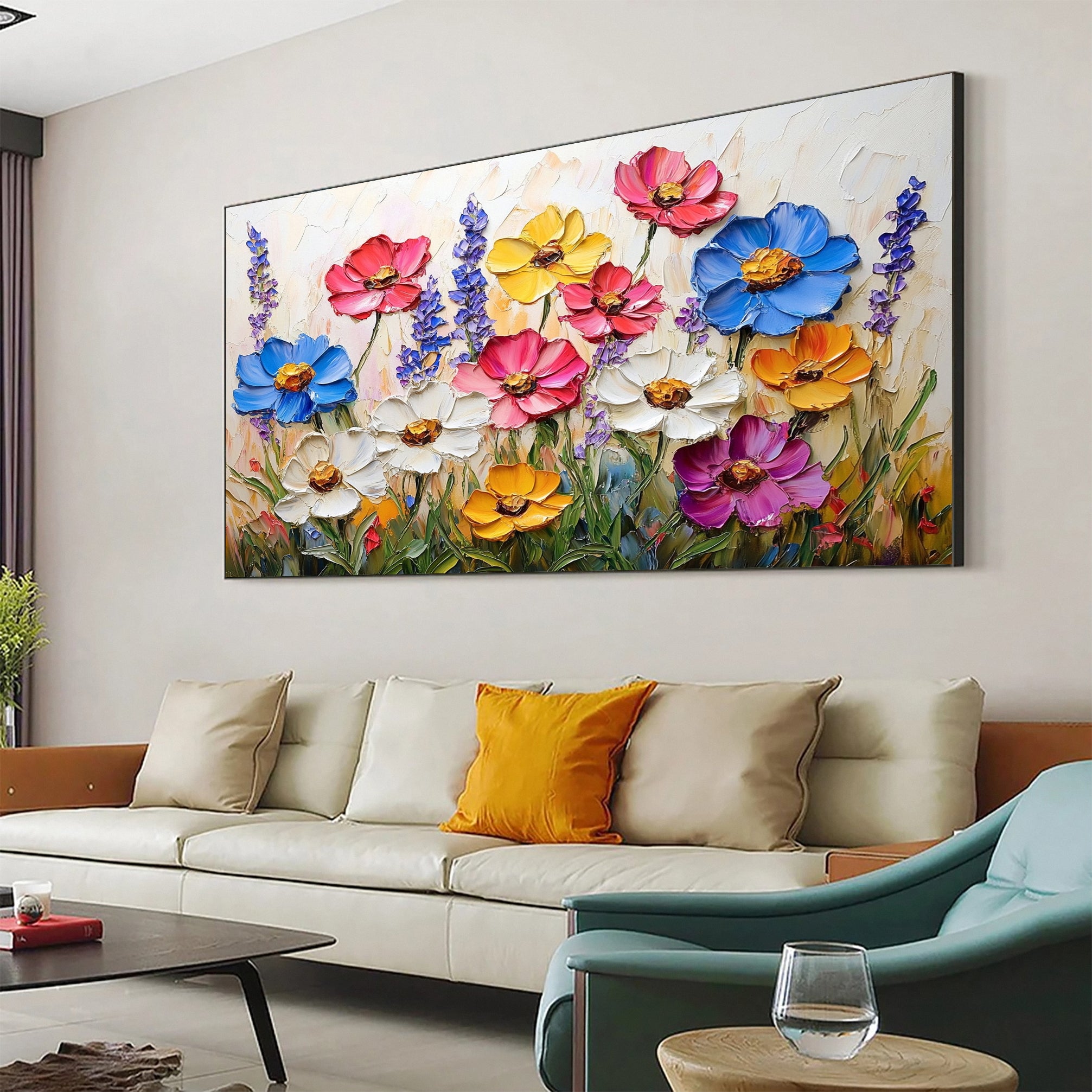 Colorful Lotus Blossom Canvas Art Hand-Painted Floral Wall Decor #FT 062