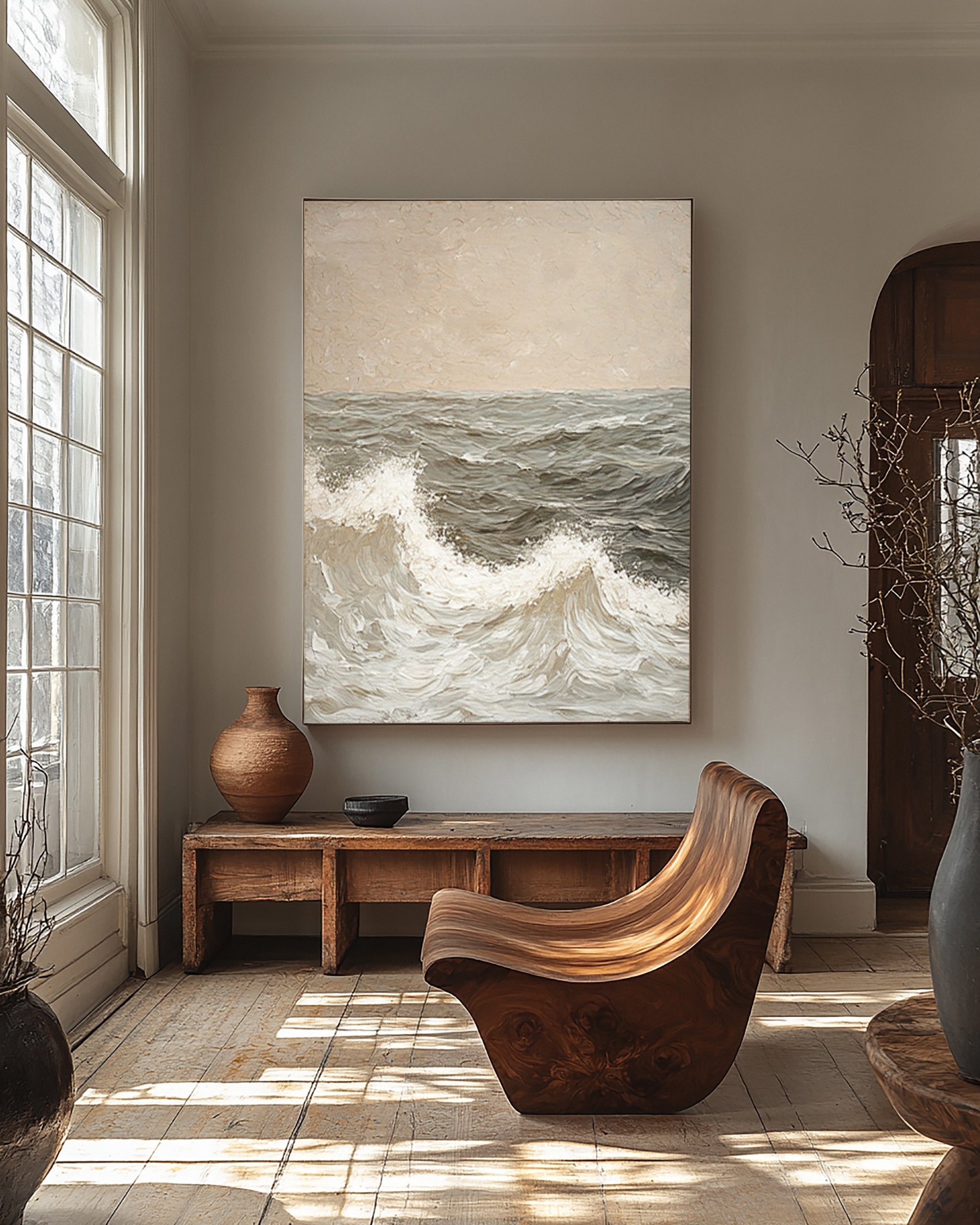 Textured Seascape Art with Subtle Wave Detail and Horizon #BGA 254