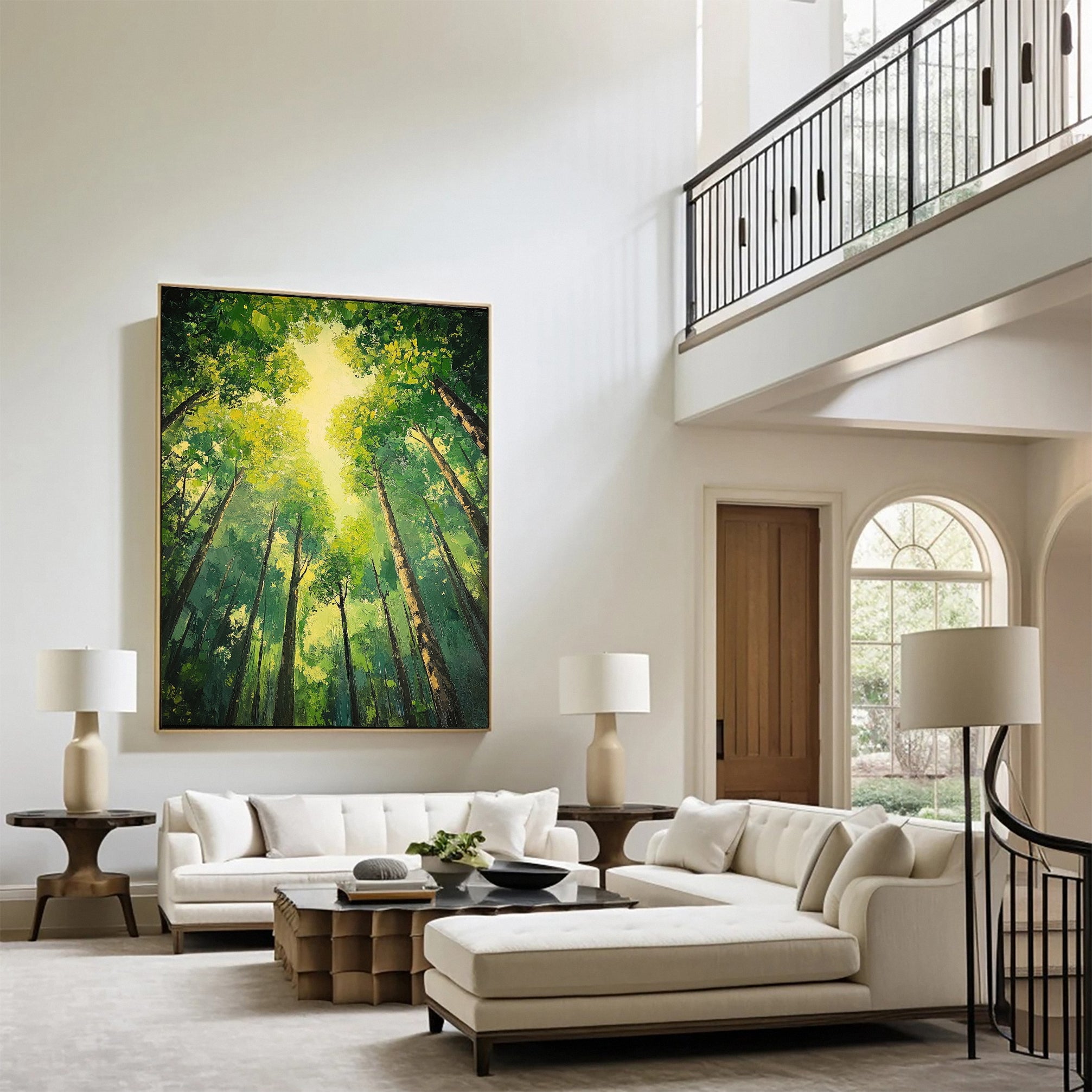 Vibrant Forest Landscape Painting Large Tree Canvas Art #FT 045