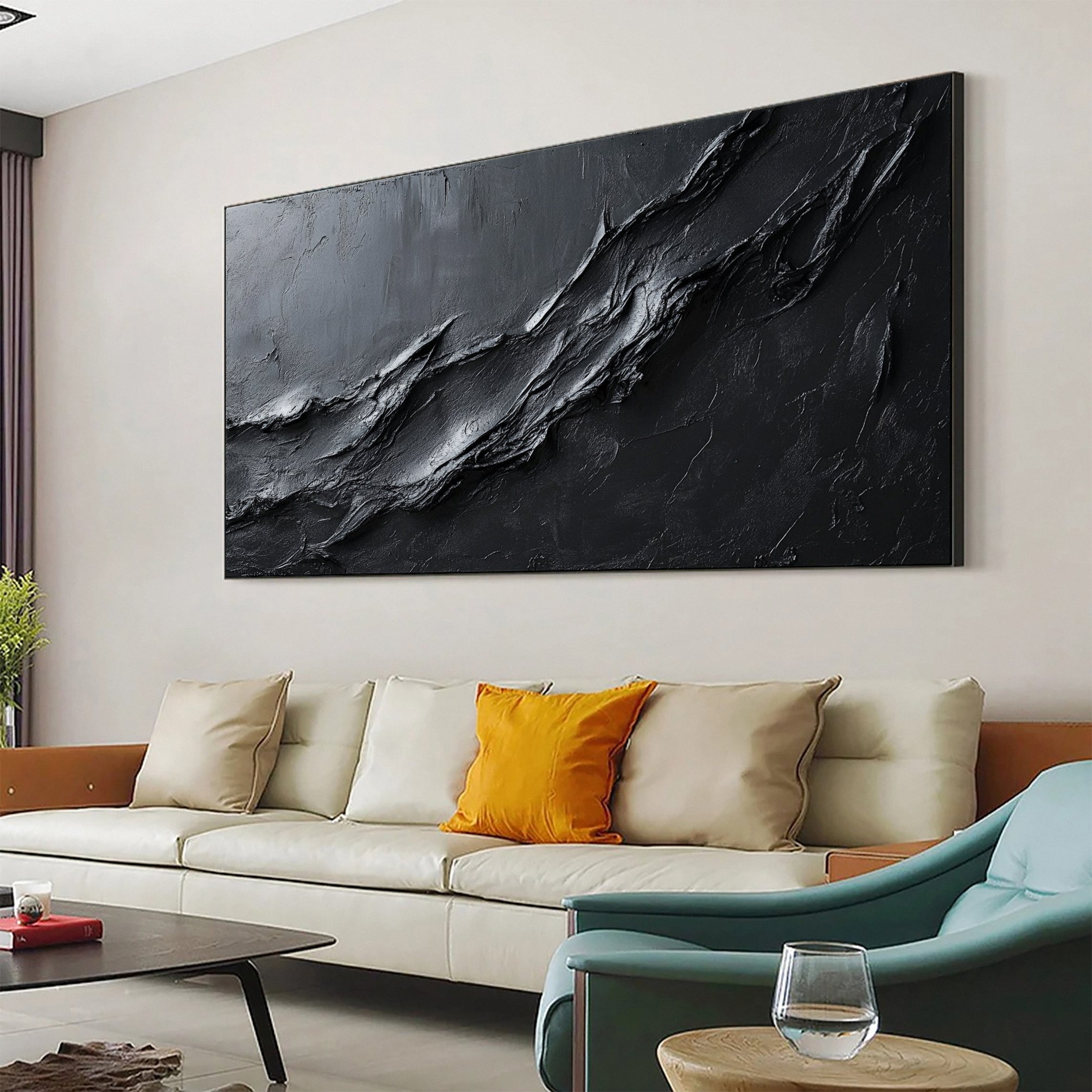 Minimalist Textured Black Abstract Art Modern Canvas for Urban Decor #BM 067
