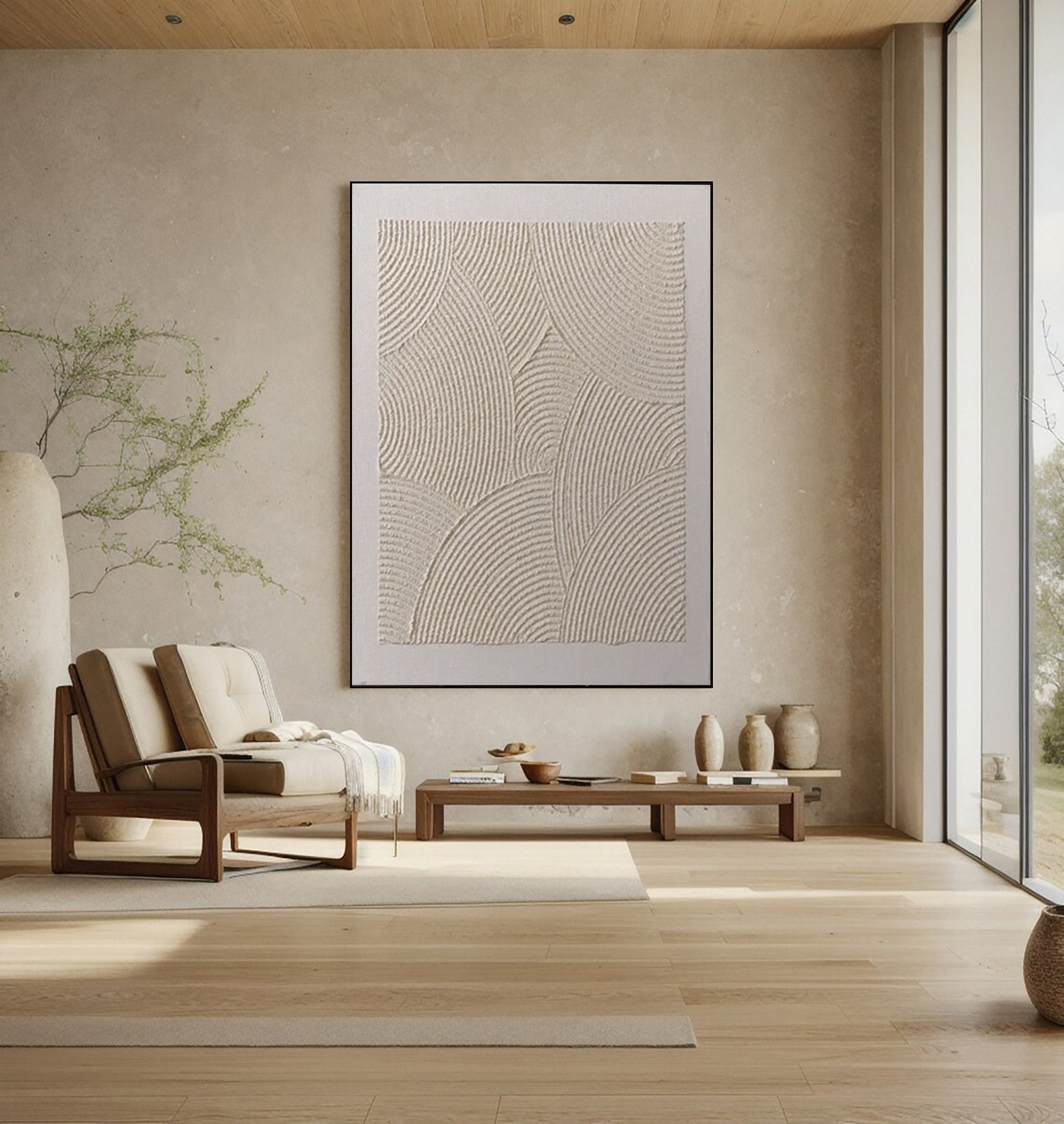 Modern Beige Abstract Canvas with Textured Petal-like Forms #BGA 231