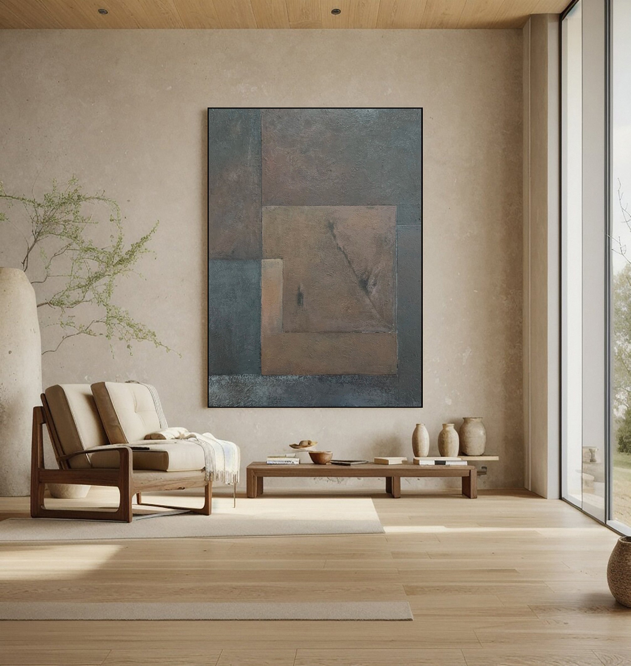 Minimalist Abstract with Geometric Overlap in Earthy Tones #BGA 230