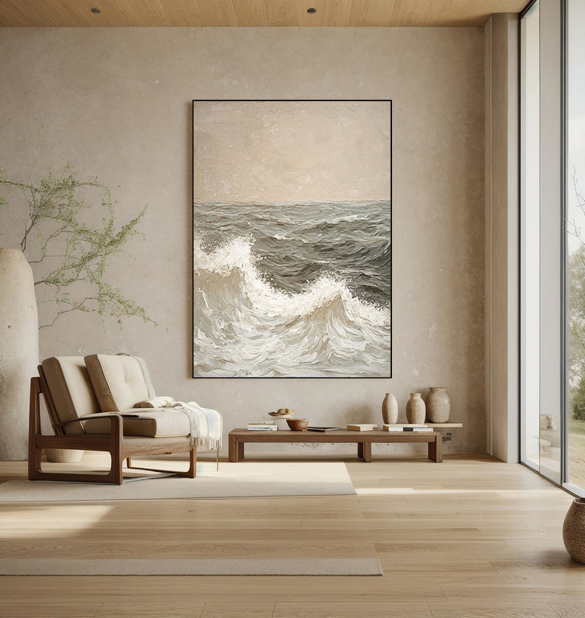 Textured Seascape Art with Subtle Wave Detail and Horizon #BGA 254