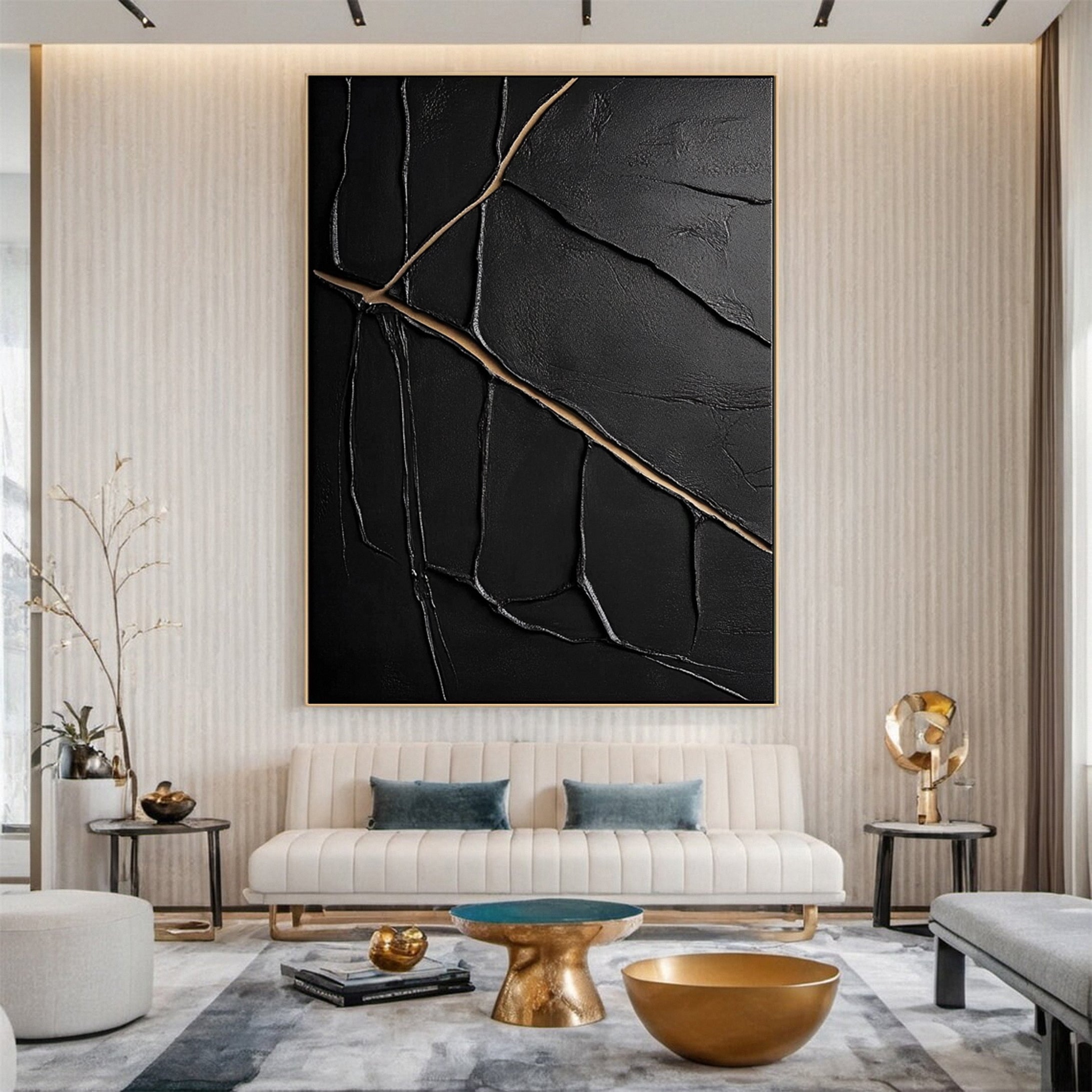Modern Black and Gold Textured Painting for Elegant Home Interiors #BM 063