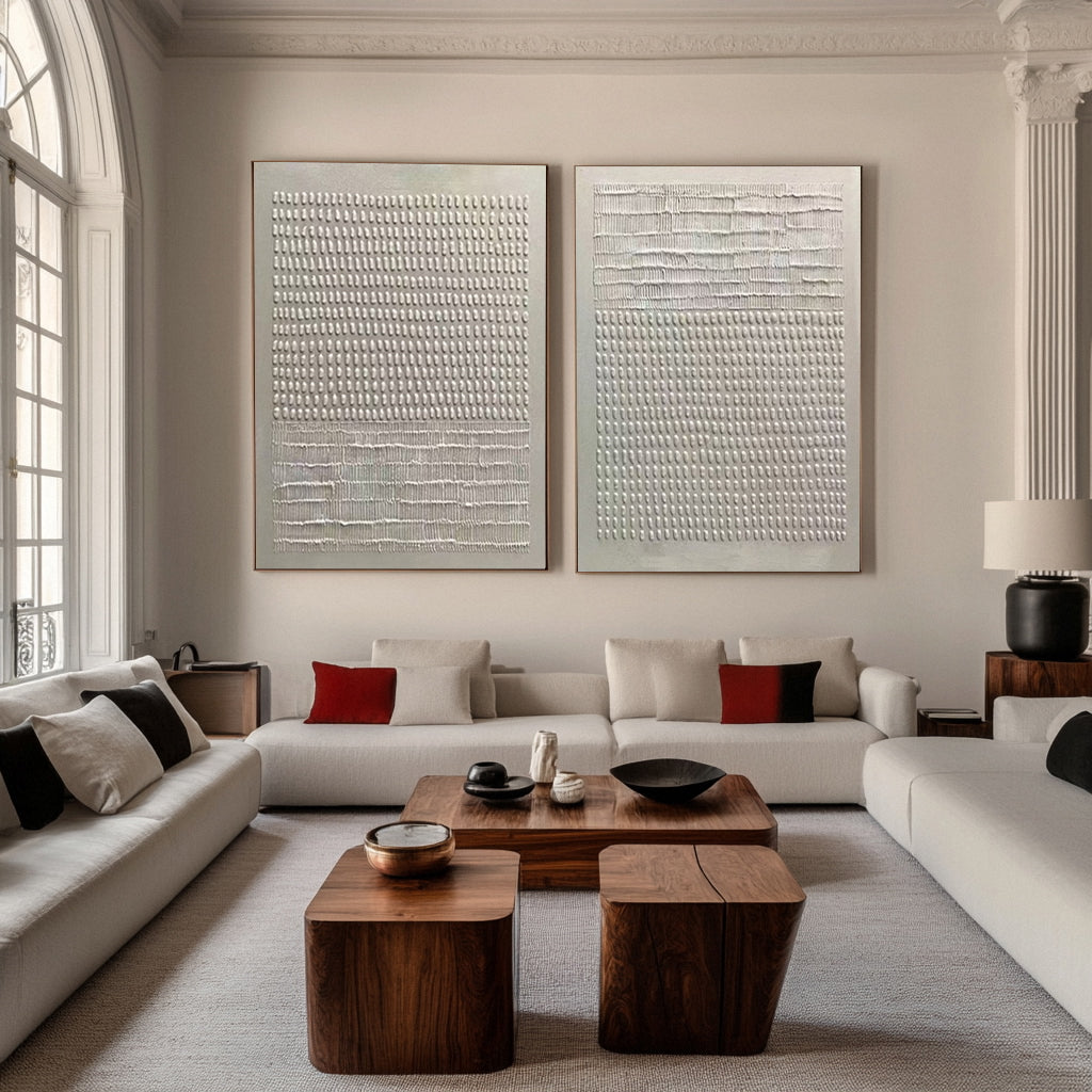 Abstract Diptych with Textured Bands and Vertical Details #BGA 259