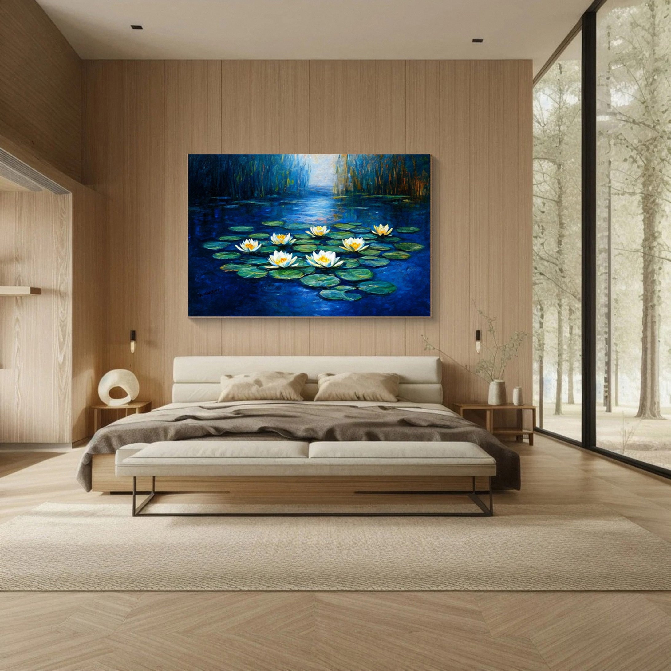 Impressionistic Style Art of Water Lilies Among Greenery #BGA 277