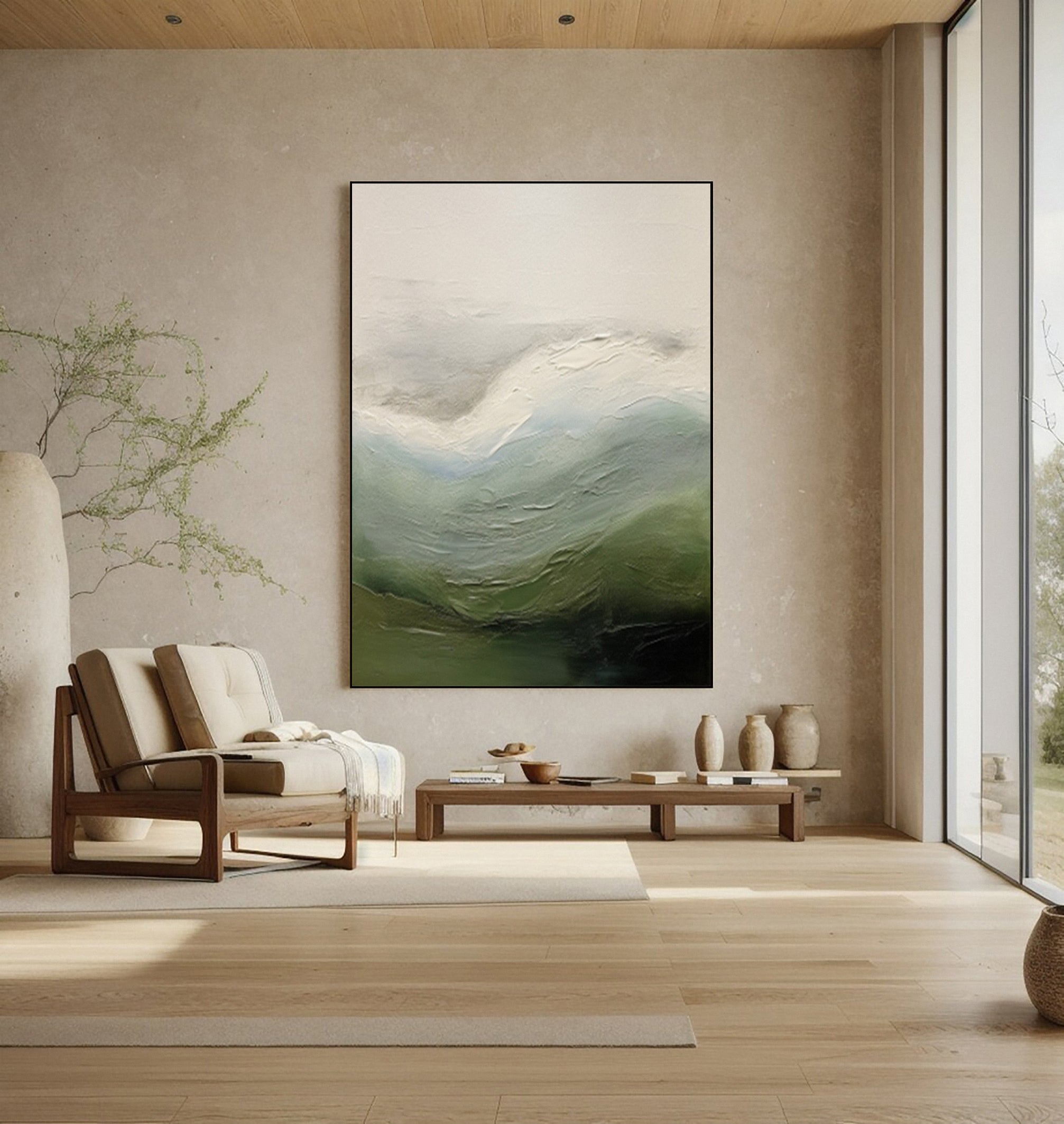 Contemporary Abstract Painting with Textured Hills and Soft Sky #BGA 252