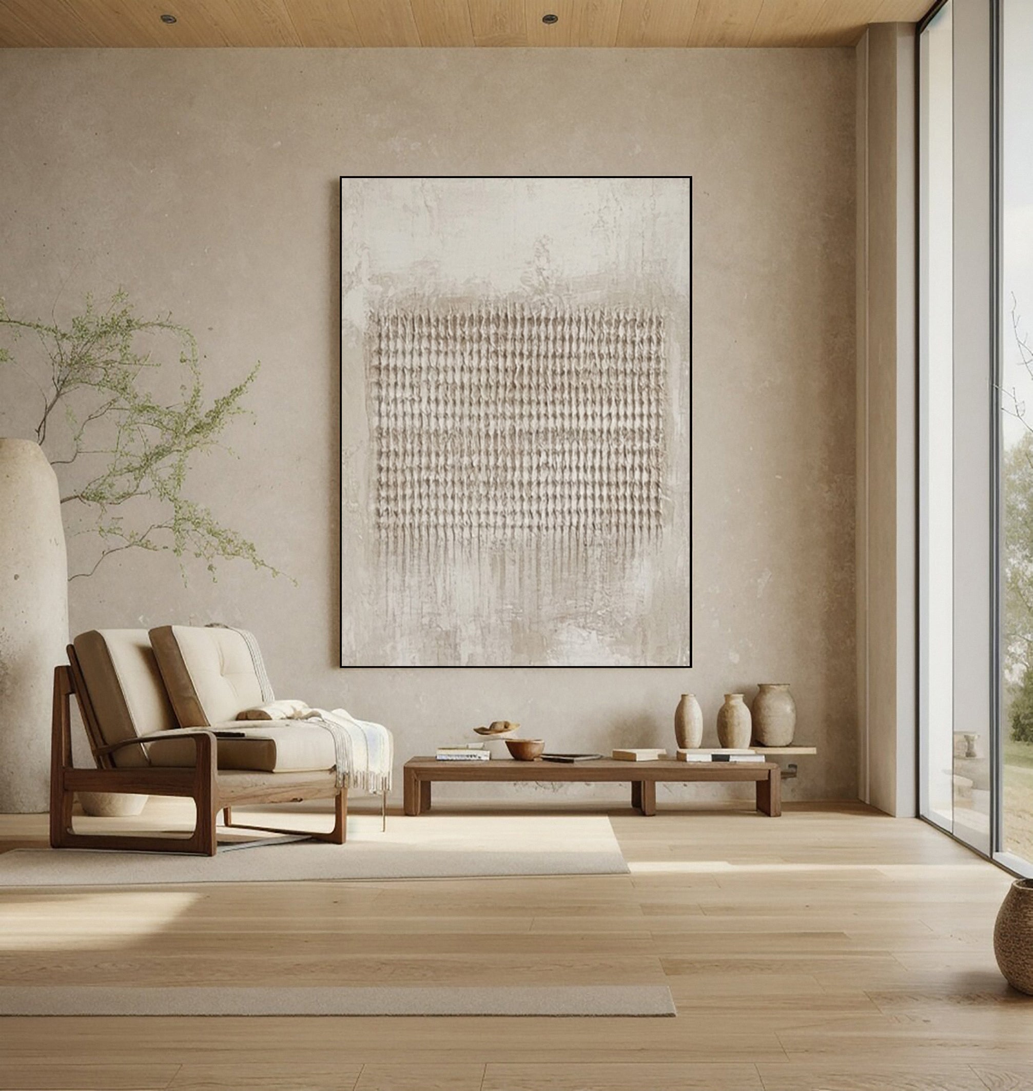 Minimalist Neutral Art with Uniform Vertical Tactile Rows #BGA 239