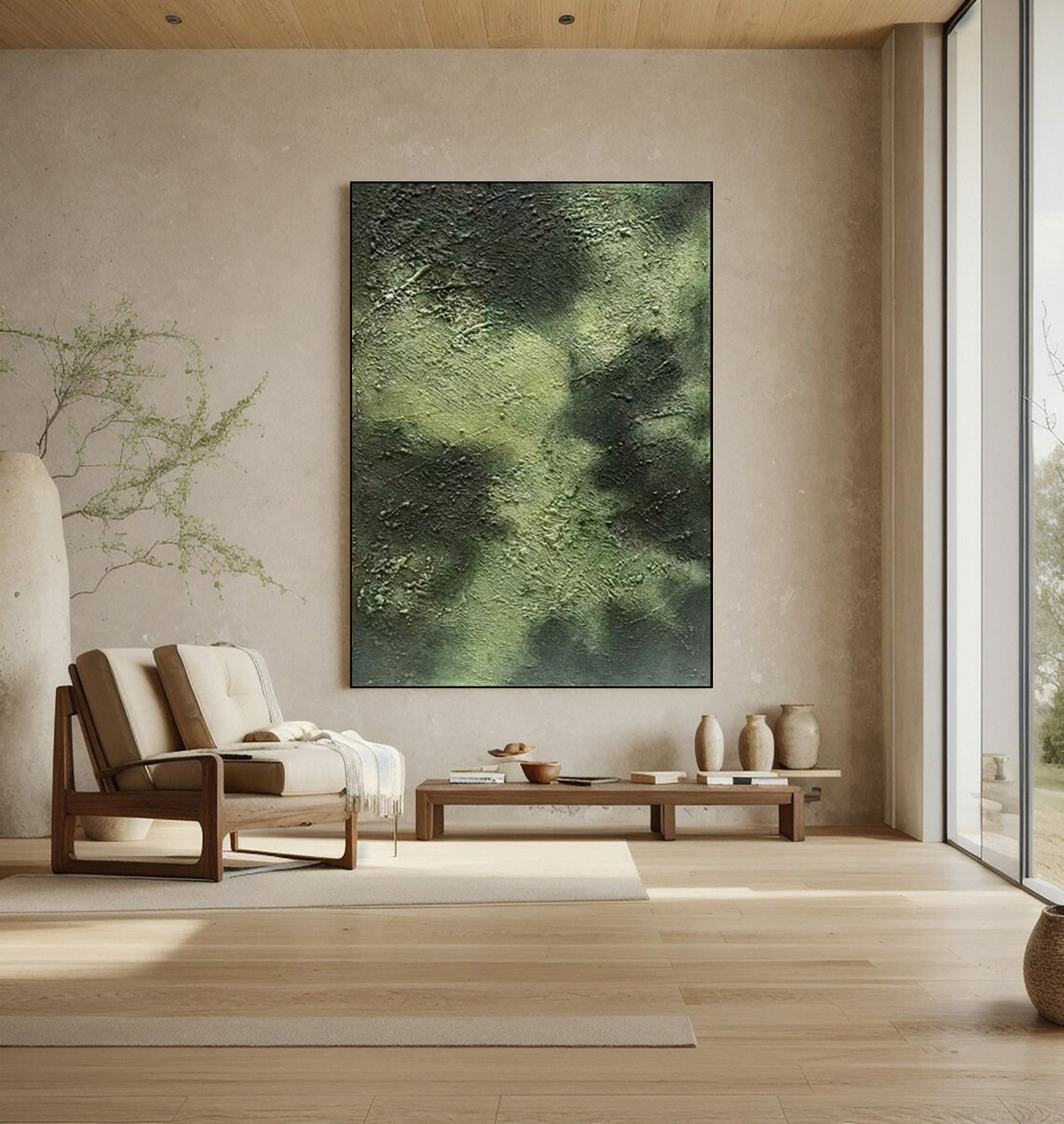 Modern Abstract Art with Deep Texture and Varied Green Hues #BGA 269