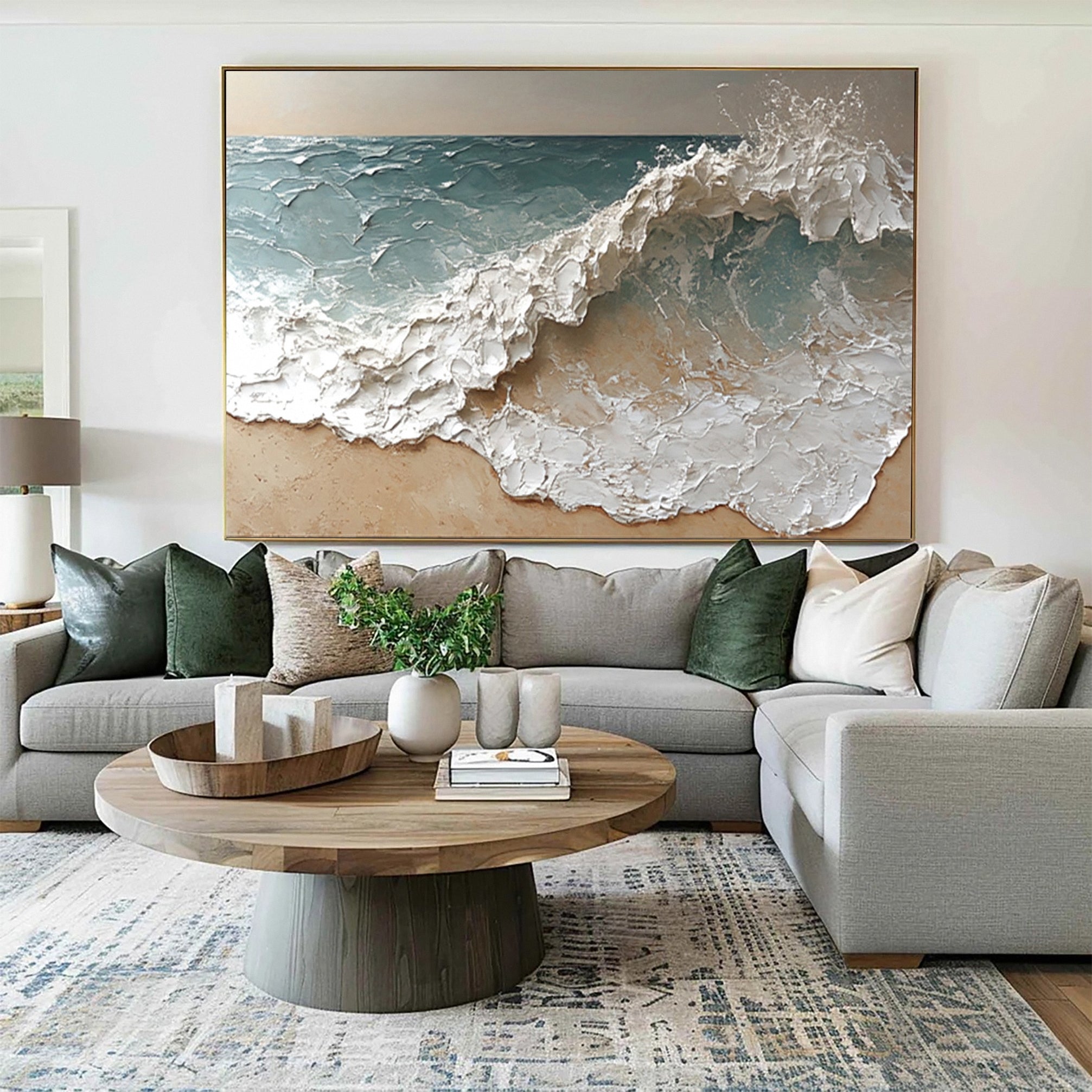 Coastal Abstract Wall Art Oversized Wave Painting Home #WG 038
