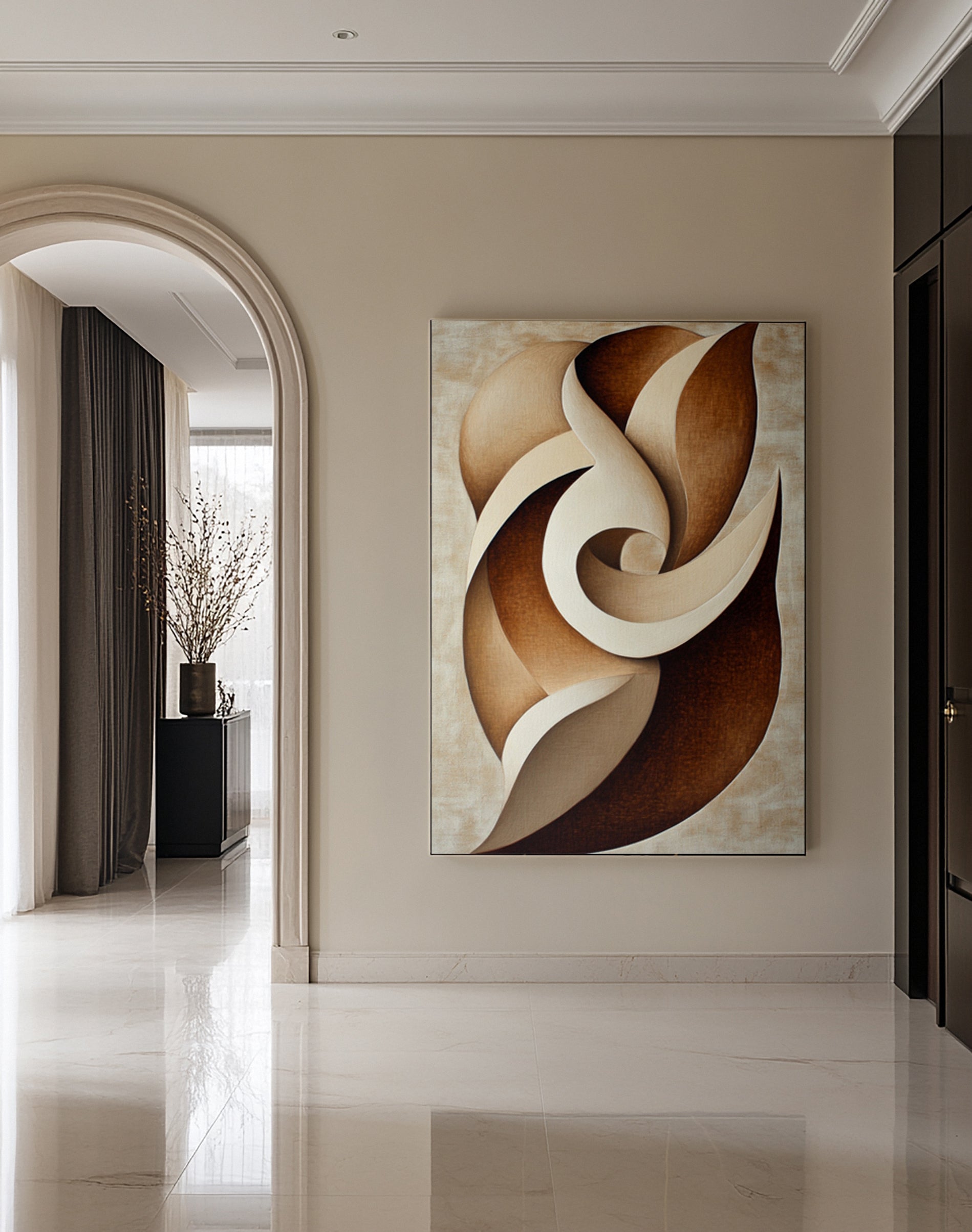 Quietude Swirl': Minimalist Abstract with Earth-Toned Movement #BGA 214