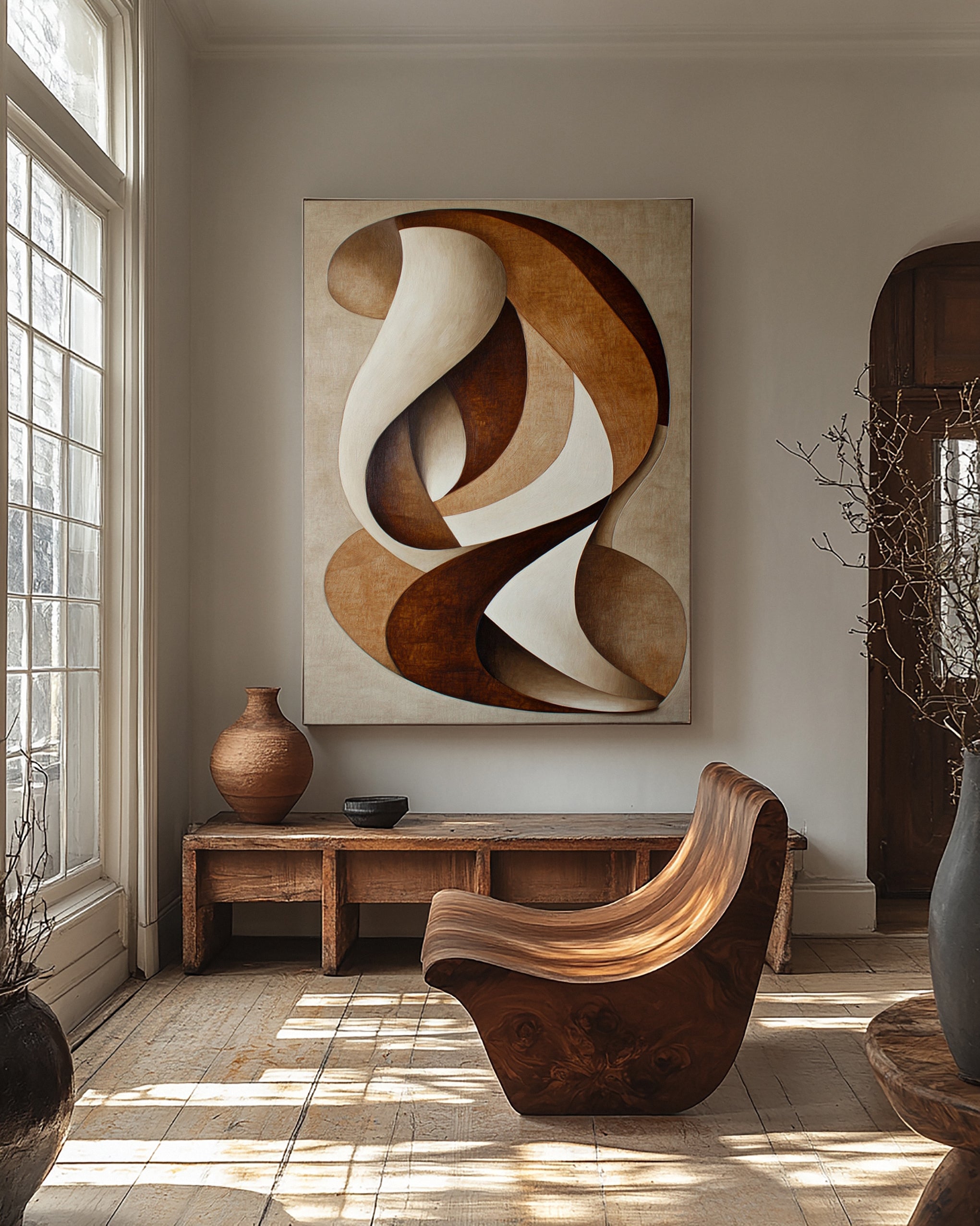 Neutral Embrace: Modern Abstract with Intertwined Ribbon Shapes #BGA 213
