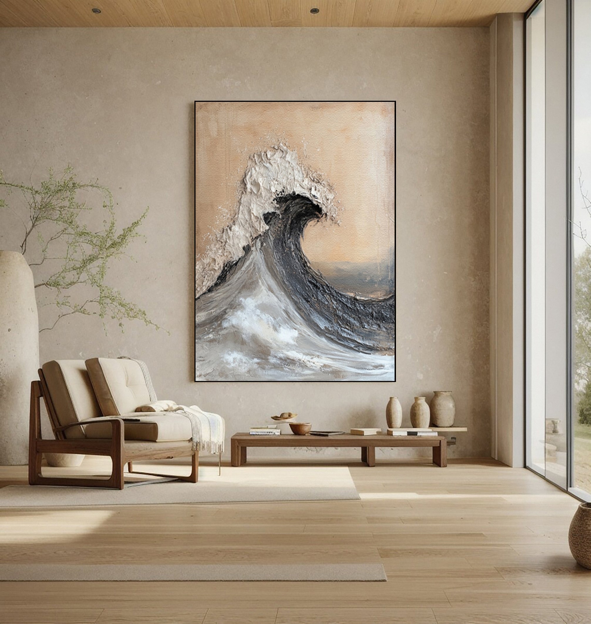 Modern Abstract Wave with Texture and Warm Neutral Backdrop #BGA 264
