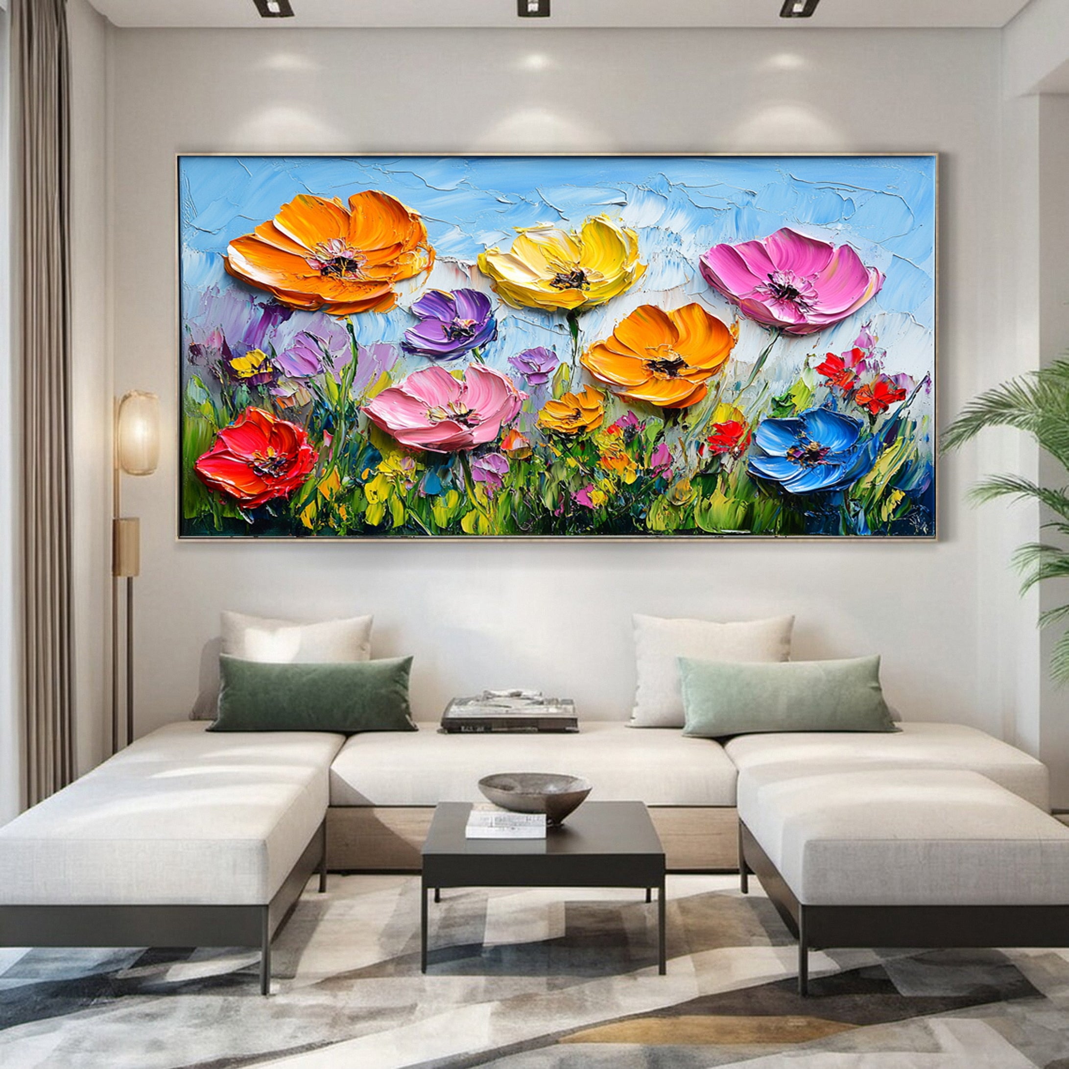 Colorful Lotus Blossom Canvas Art Hand-Painted Floral Wall Decor #FT 049