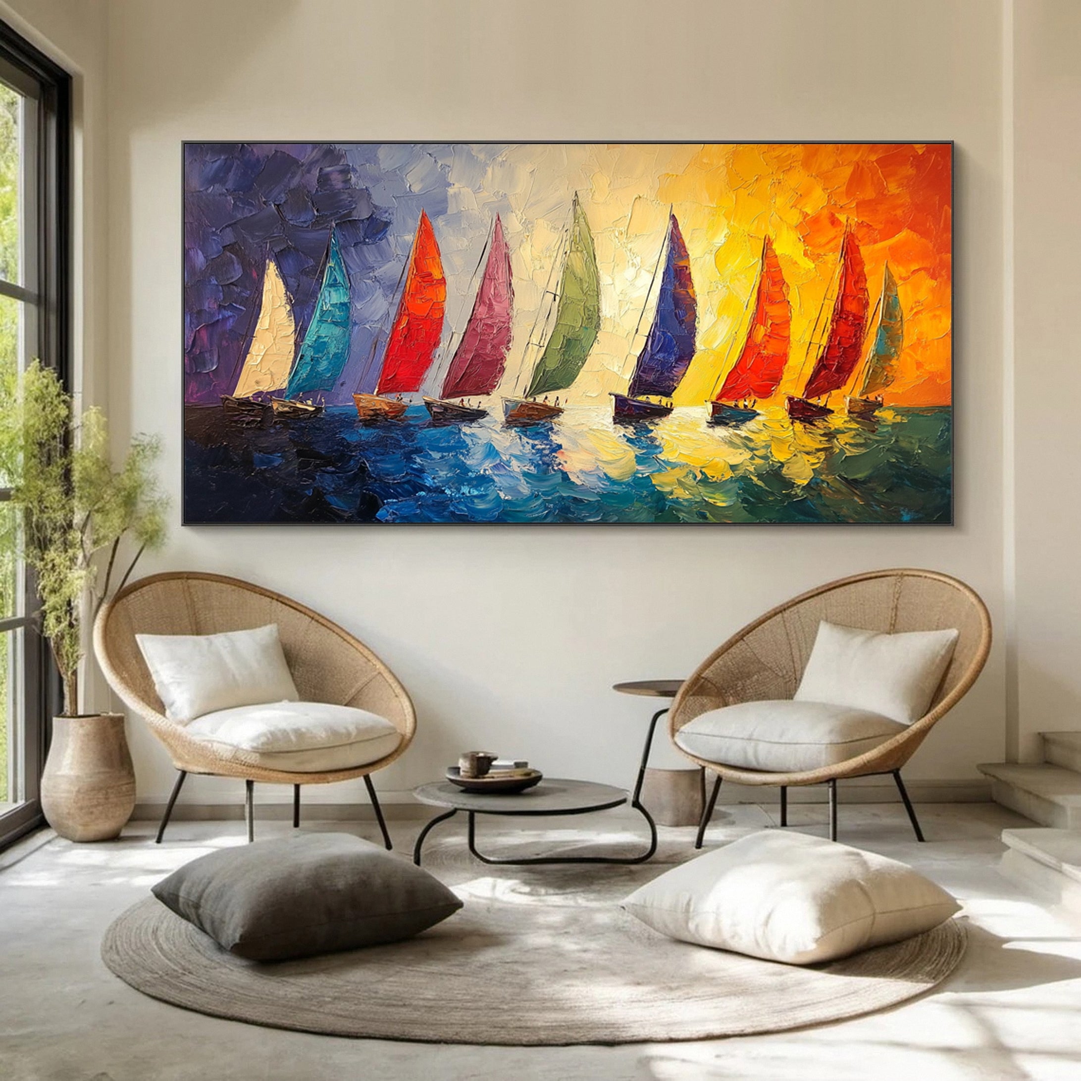 Vivid Voyages Oil Painting of Colorful Sailboats #CAP 005