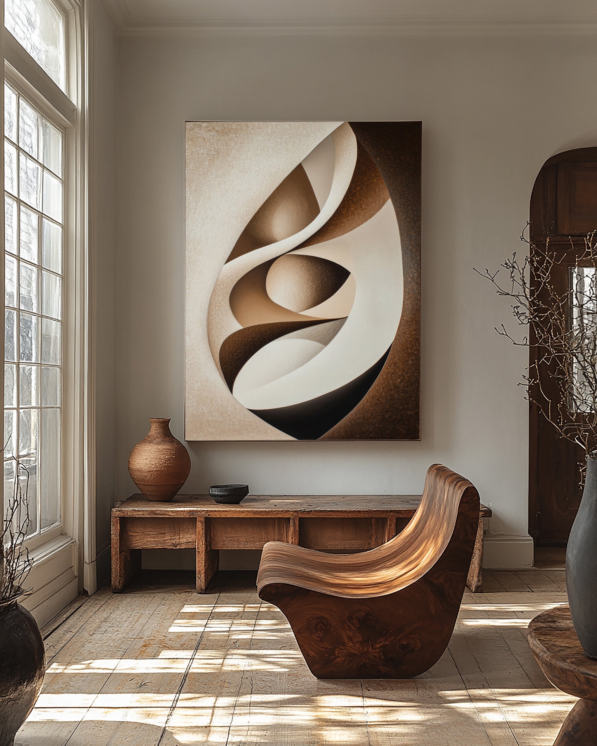 Minimalist Abstract with Earth-Toned Movement in an Oval #BGA 215