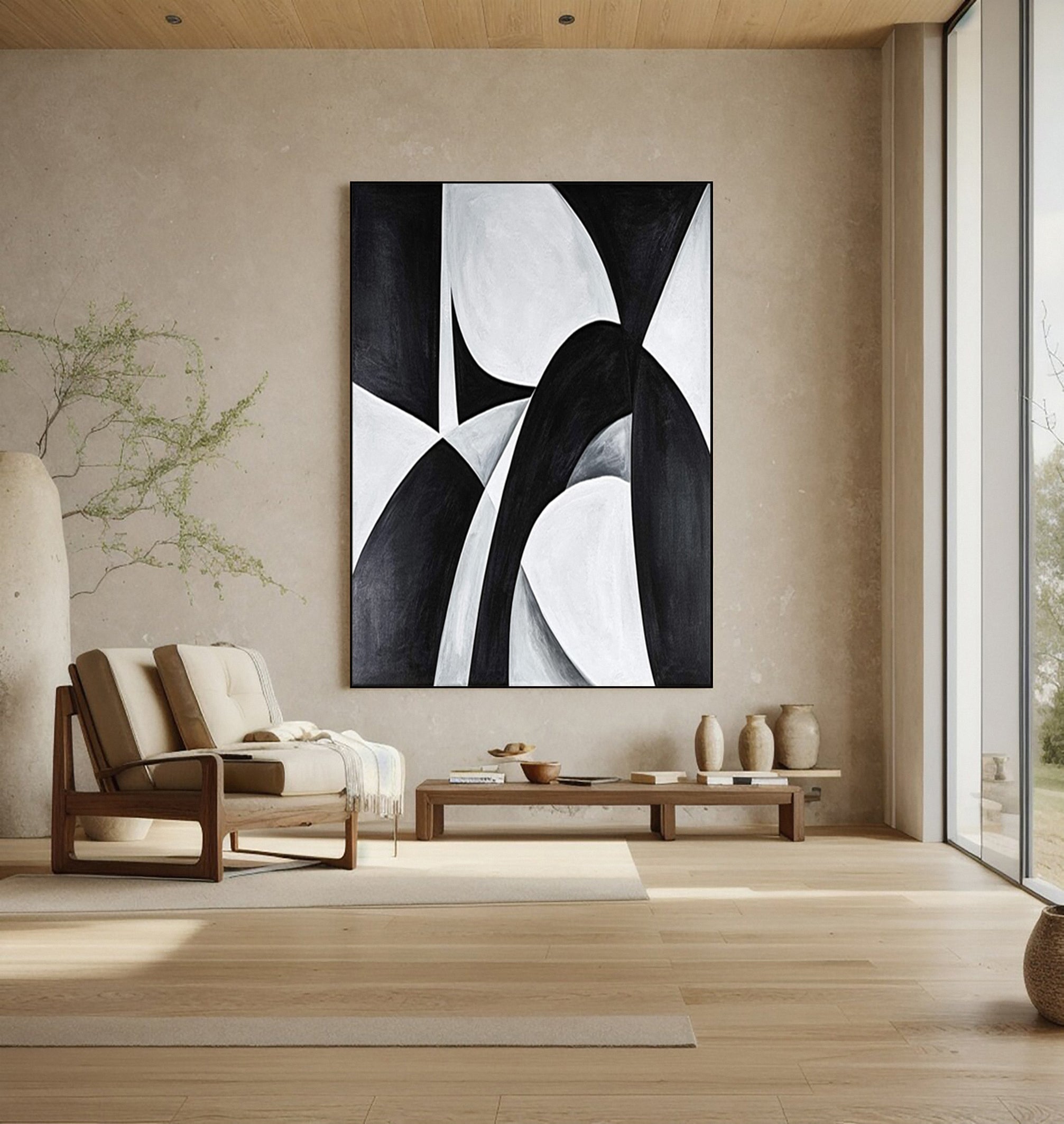 Modern Black And White Abstract Painting with Bold Shapes #BGA 253